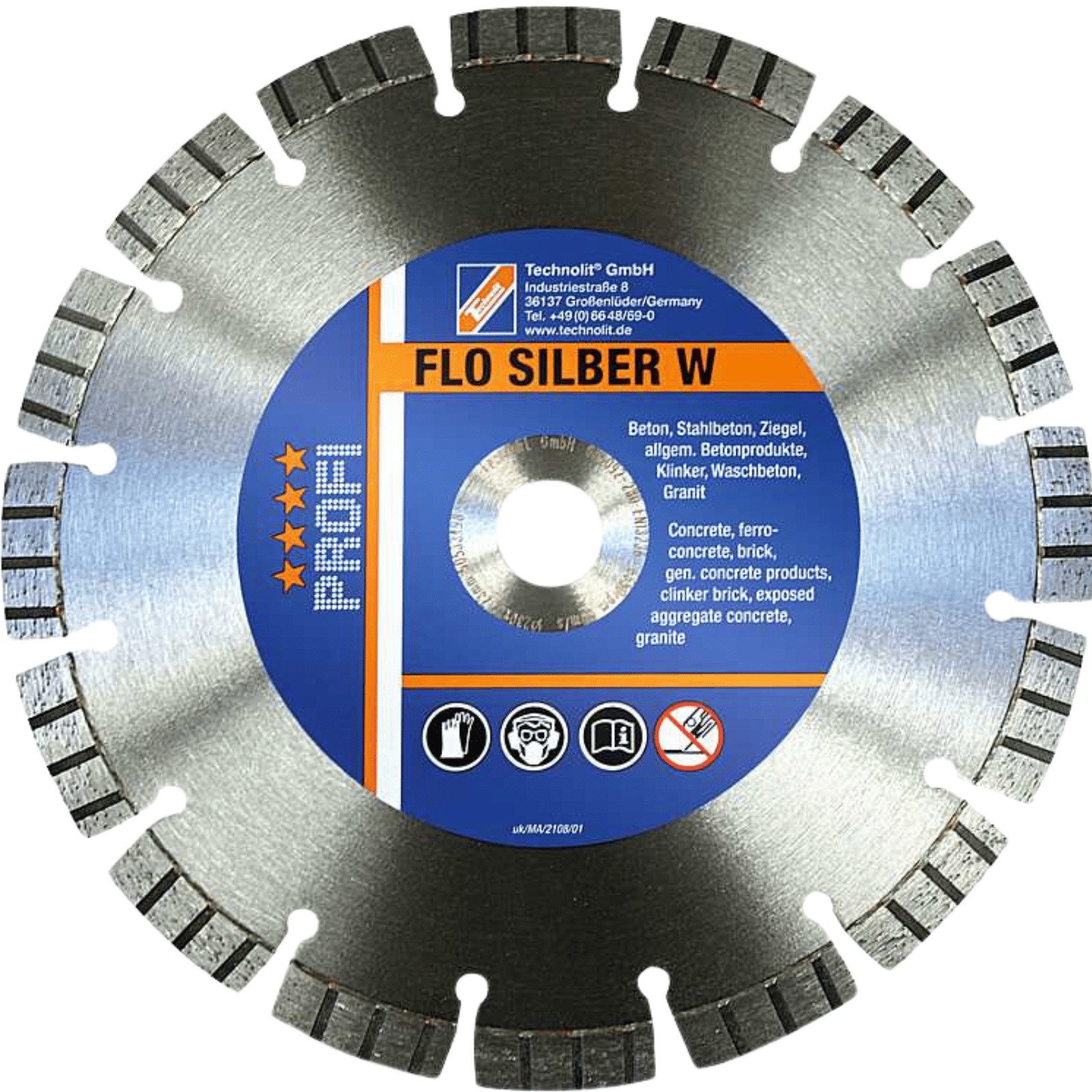 TECHNOLIT® Diamanttrennscheibe FLO Silber W PROFI 350-400mm, Bohrung 20,00mm Breite 3,3-3,6mm, (C3-Verzahnung, Für Beton, Ziegel, Klinker), Aggressive Turbo-Segmente, 12mm Segmenthöhe