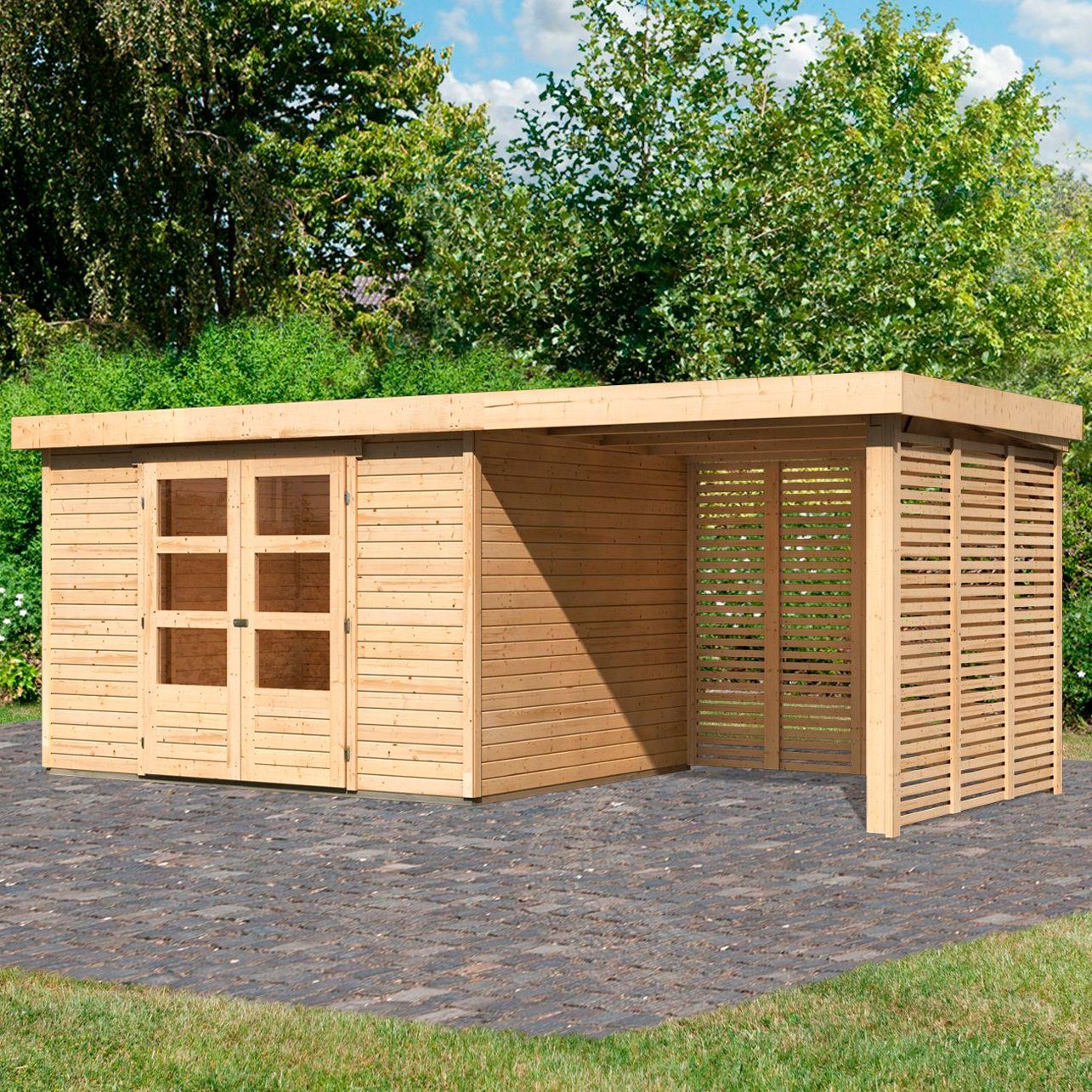 Karibu Gartenhaus Arnis 5, BxT 554x262 cm, (Set, mit Anbau inkl