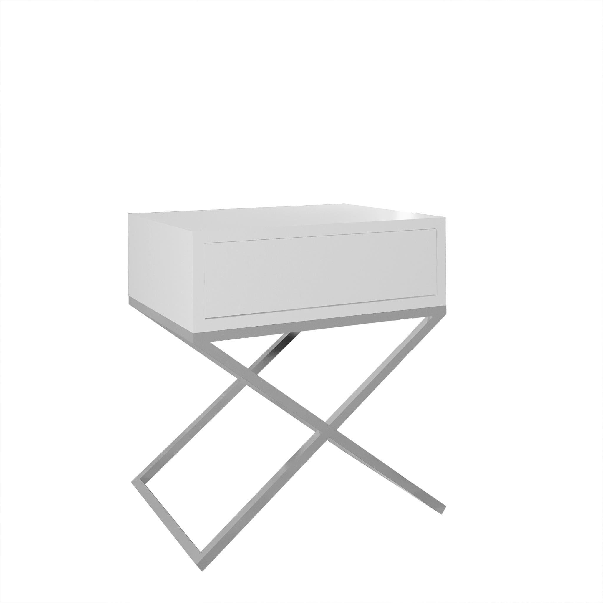 H im Nachttisch für 45 x (B x-förmigen (inkl. Weiß Beautysofa Weiß x 35 | Max 50 kleine Tisch x x Metallgestell, Schublade, Schlafzimmer modernes cm T), Deisgn