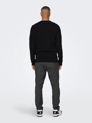 ONLY & SONS Rundhalspullover ONSKALLE STRUC KNIT 12 CREW Black NOOS REG