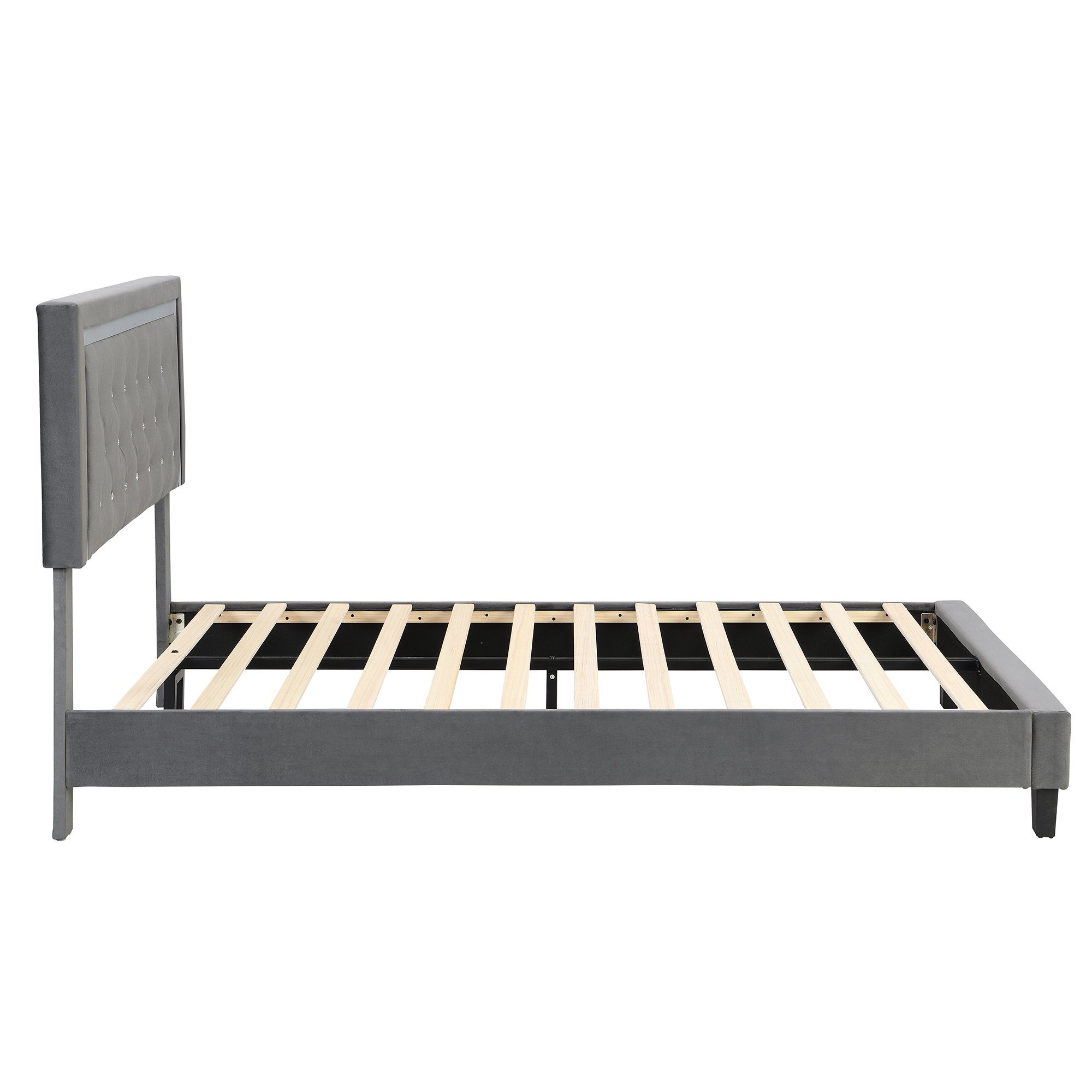 Polsterbett (mit Kopfteil und Lattenrost), Doppelbett 140x200 cm, Höhenverstellbares Kopfteil, Bezug aus Samt