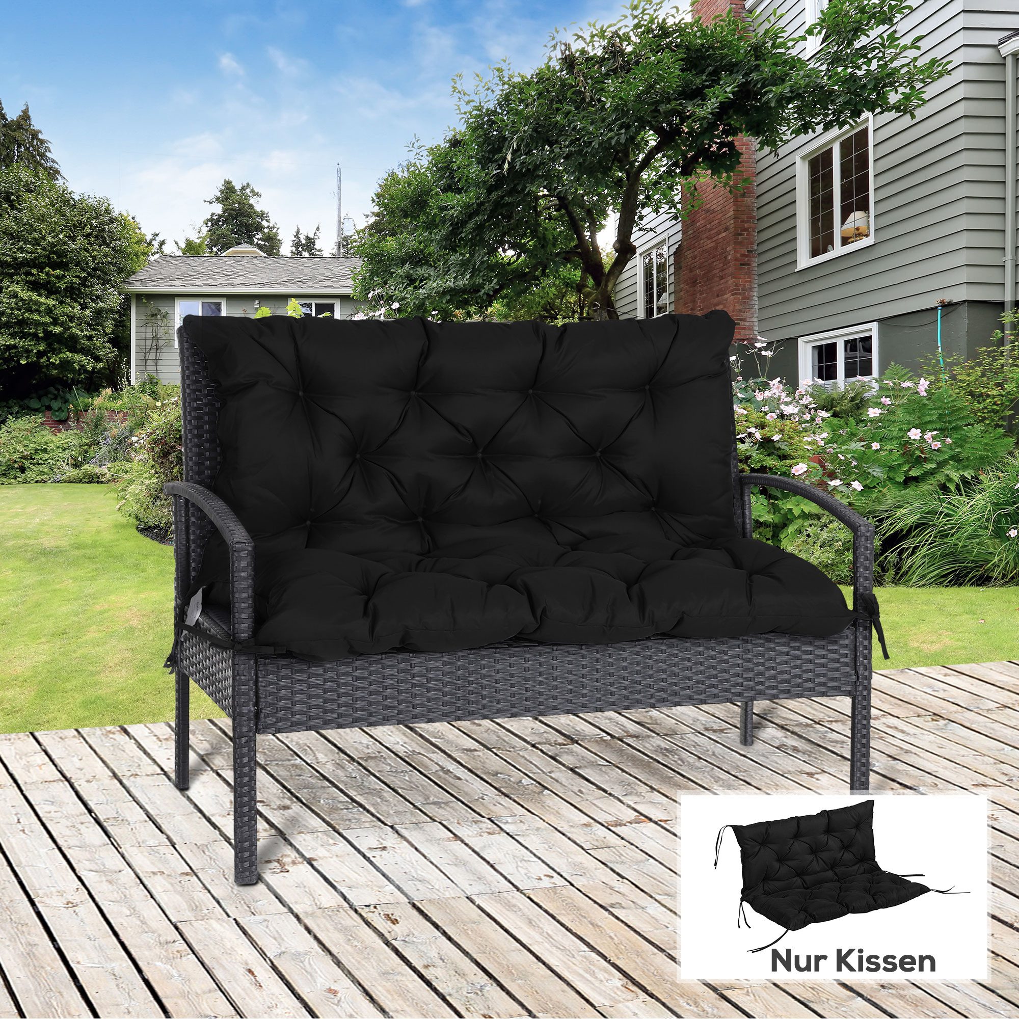Outsunny Bankauflage 100 x 98 x 8 cm, mit Bändern, (3 Sitzer Bankkissen, 1 günstig online kaufen
