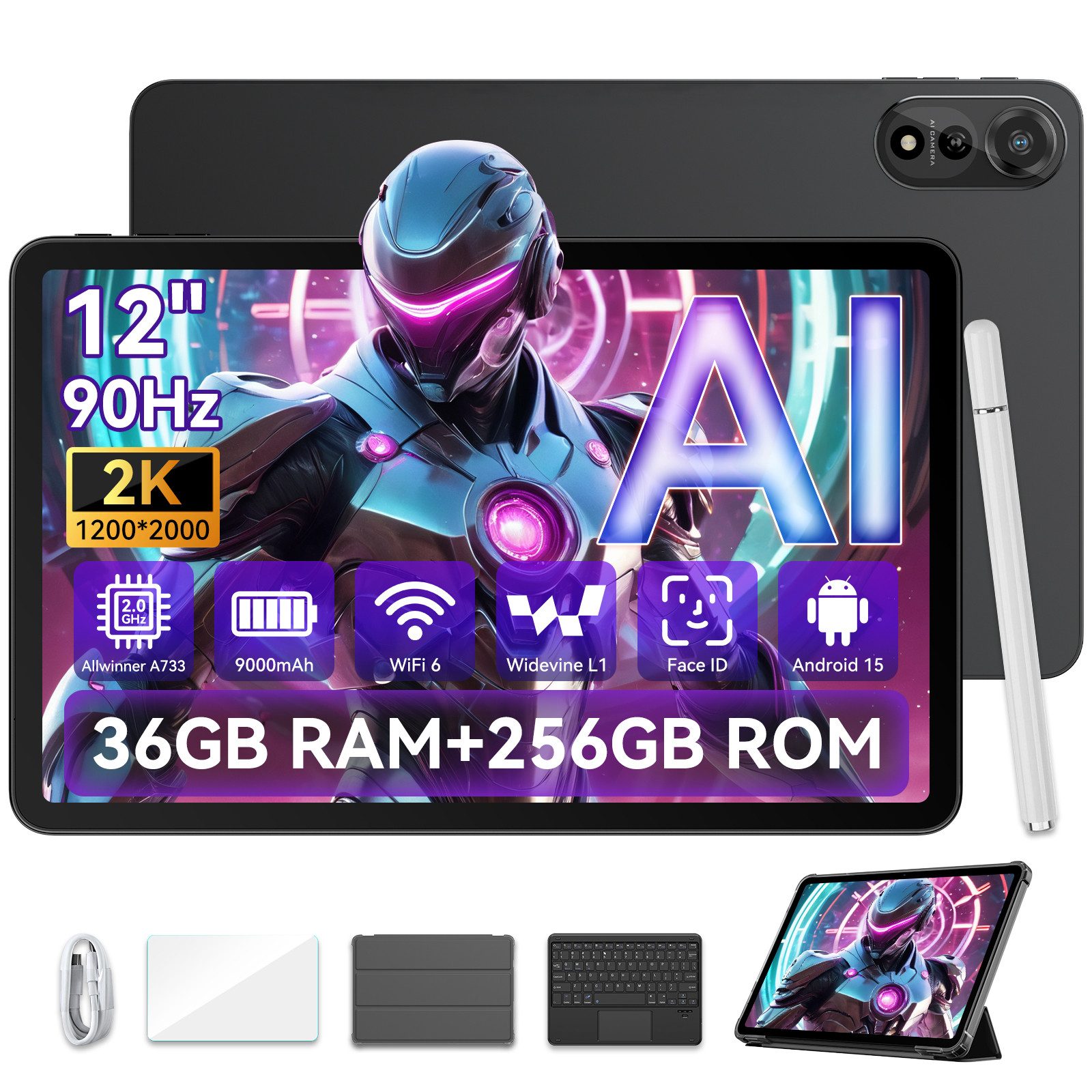 blackview Blackview Mega2wifi 2025 12'', 2K, Android 15 incl. Stift, Schutzhülle Tablet (12", 256 GB, 2K, Android 15, 9000mAh, 256GB, AI)