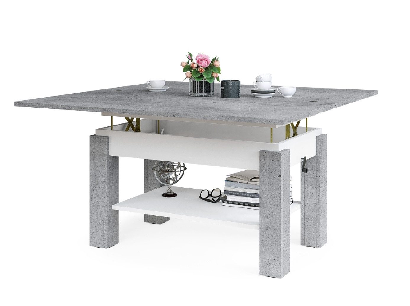 designimpex Couchtisch Design Brawo Tisch Arbeitstisch höhenverstelbar aufklappbar