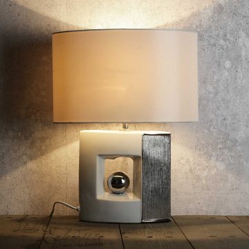 Licht-Erlebnisse Nachttischlampe ROSARIO, ohne Leuchtmittel, Nachttischleuchte Silber E27 40 cm Stoff Klassisch Beleuchtung