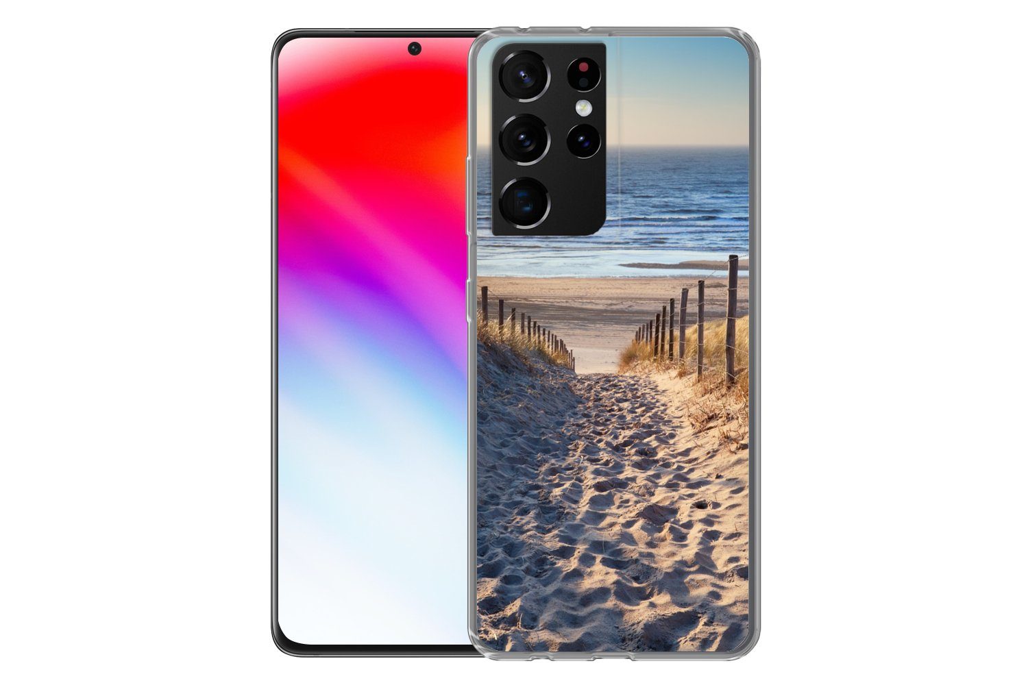 MuchoWow Handyhülle für Samsung Galaxy S21 Ultra Strand - Meer - Niederlande - Dünen - Son, Phone Case, Silikon, Schutzhülle Dünn