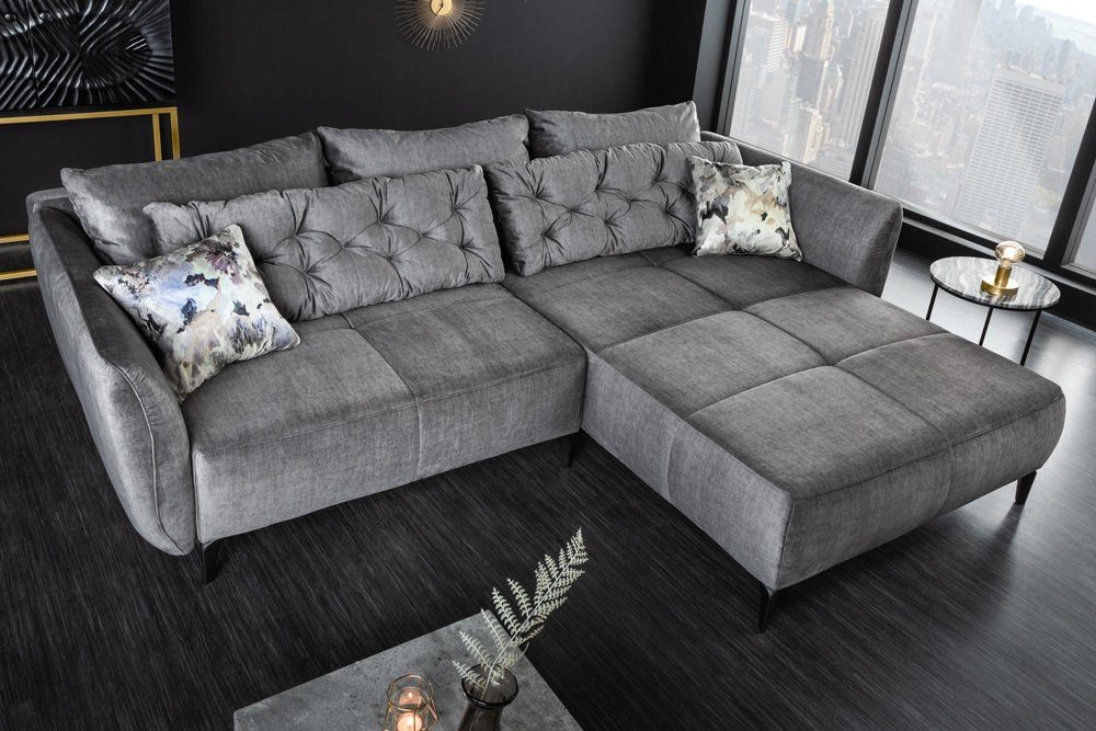 riess-ambiente Ecksofa MARRAKESCH 245cm grau / schwarz, Einzelartikel 1  Teile, Wohnzimmer · Samt · L-Form · Couch inkl. Kissen · Design