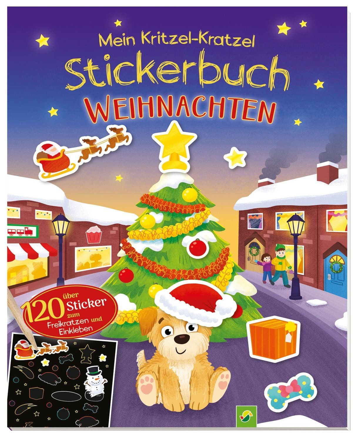 Kinderbuch Mein Kritzel-Kratzel-Stickerbuch Weihnachten mit Bambus-Stick Über 120 diverse