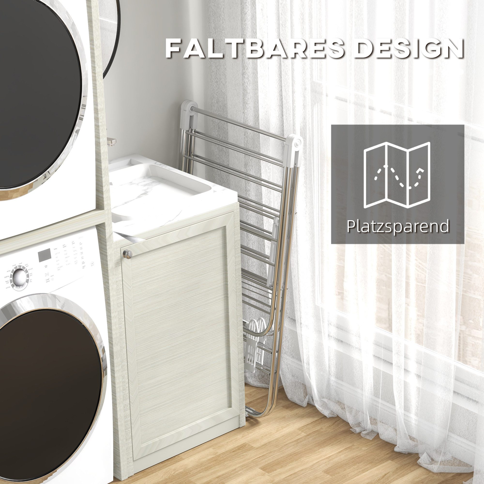 furnicato Wäscheständer 1,48 m Trockenlänge Silber+Weiß