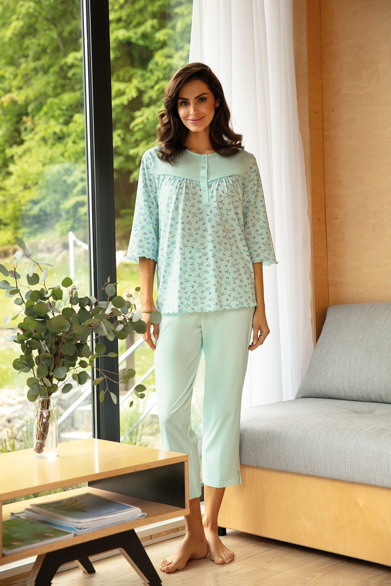 comtessa Schlafanzug Feeling Good (Set, 2 tlg., 2-teilig) Damen Pyjama geknöpft 2-teilig 7/8 Hose 3/4 Arm Baumwolle große Größen
