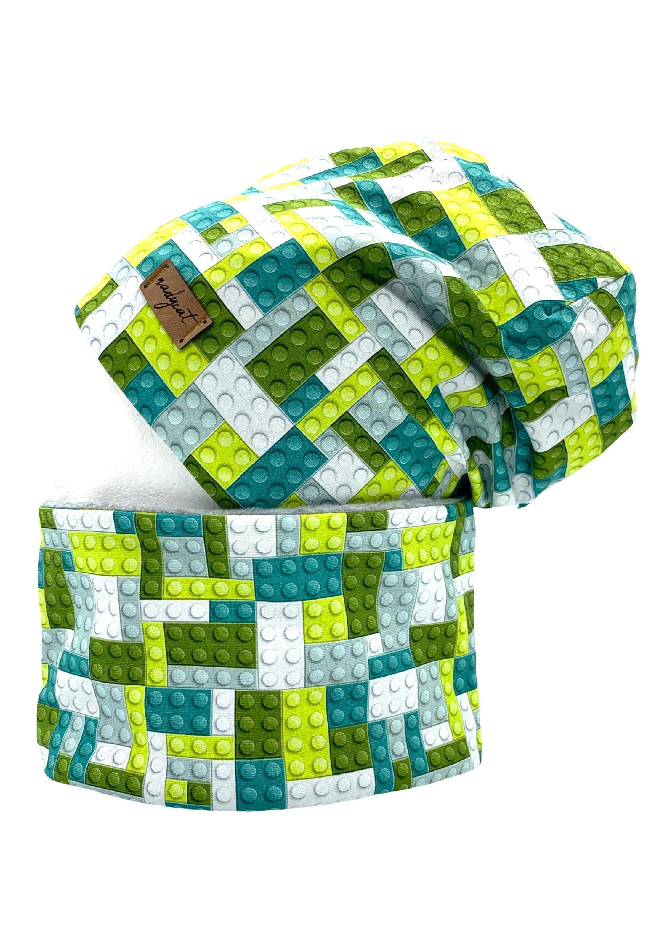 nadycat Beanie BAUSTEINE grün (2-St., Beanie mit passendem Loop) handgefert günstig online kaufen