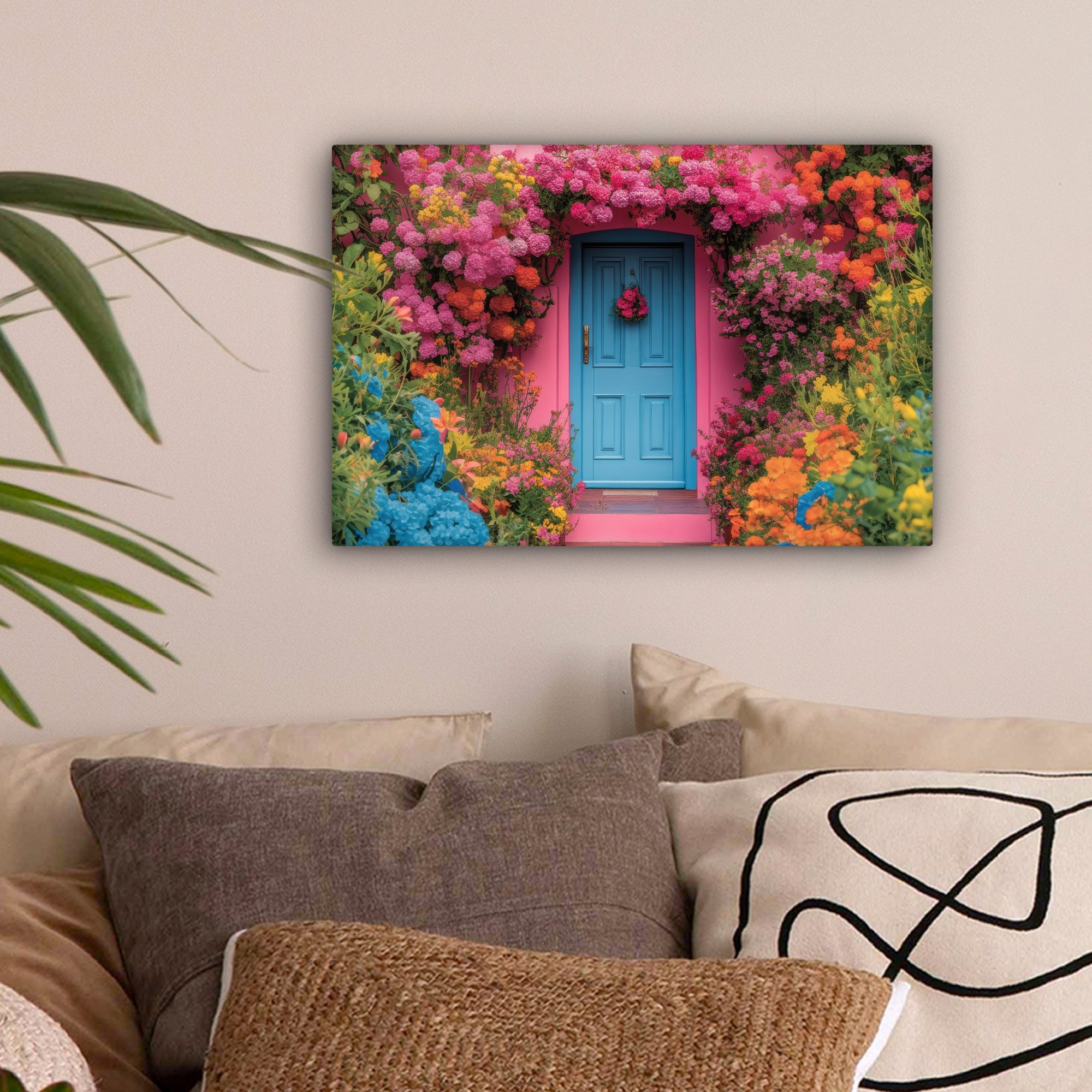 OneMillionCanvasses® Leinwandbild Blumen - Tür - Rosa, Fotodruck (1 St), Le günstig online kaufen