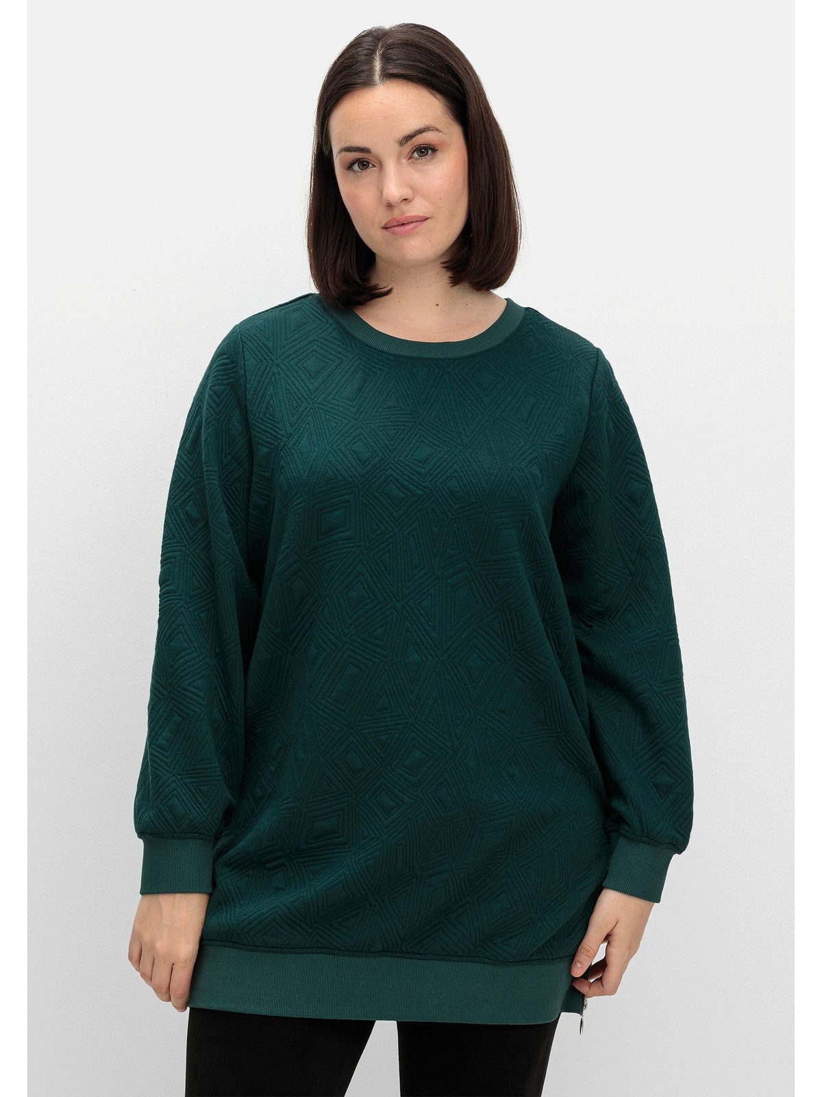 Sheego Sweatshirt Große Größen mit Steppmuster und seitlichen Zippern. Reduzierter Preis € 58,99. Unverbindliche Preisempfehlung € 75,99
