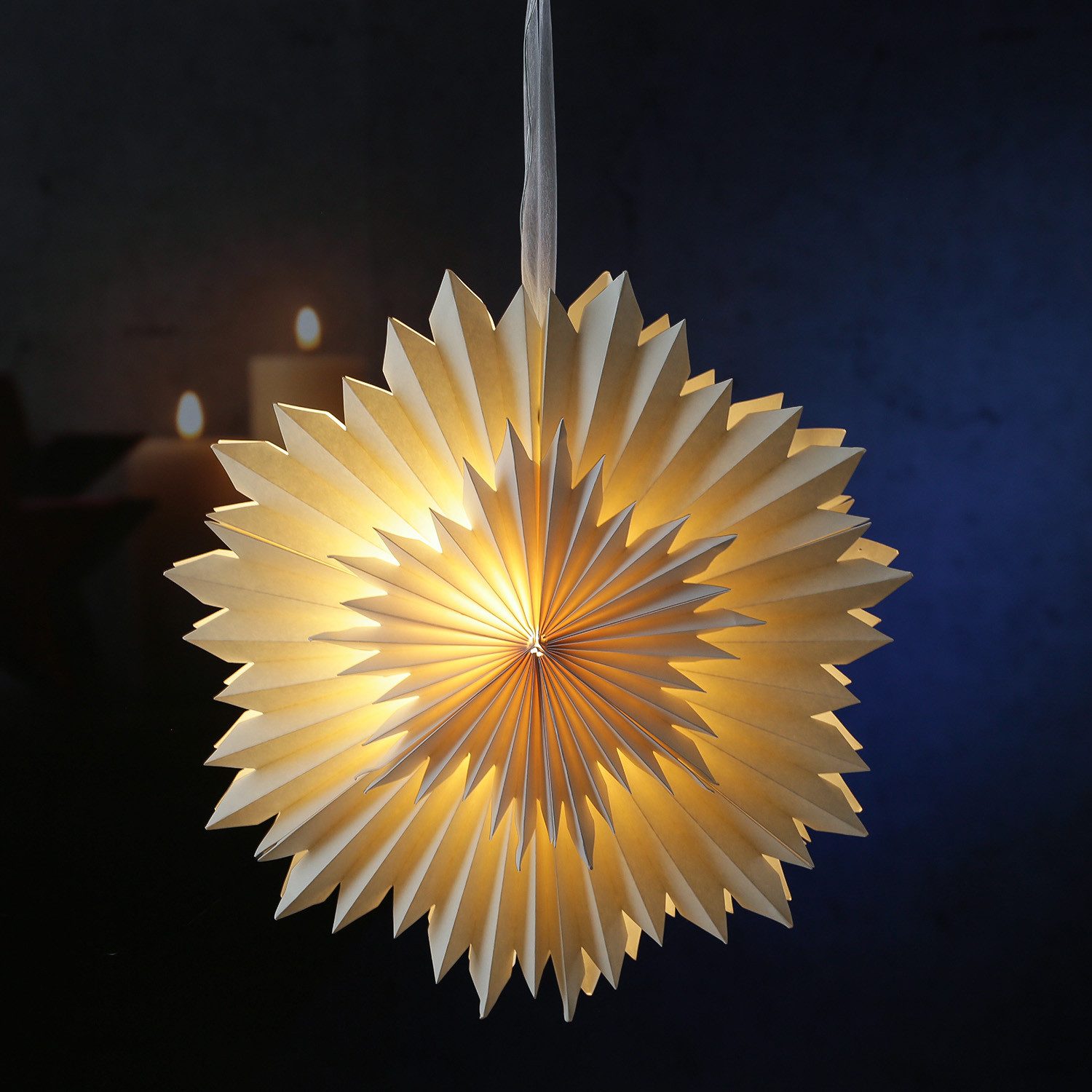 MARELIDA LED Stern LED Papierstern EISBLUME Weihnachtsstern Faltstern beleuchtet 40cm, LED Classic, warmweiß (2100K bis 3000K)