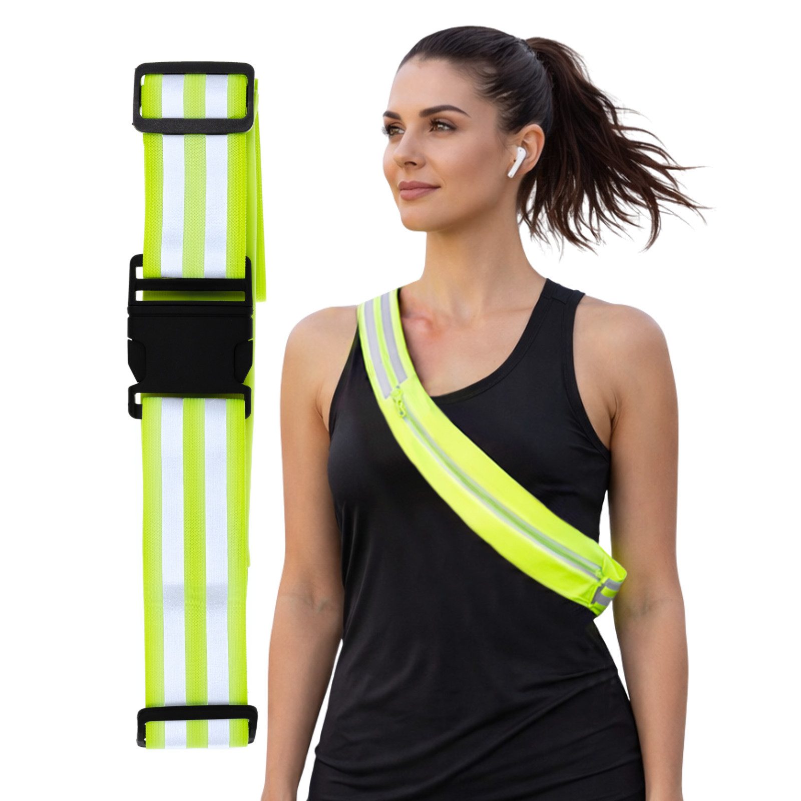 FIRST AID ONLY® Reflektorband Reflektorgurt Neon-Gelb, Reflekorband nach EN ISO 20471, Tasche für Mobiltelefon oder Geldbörse