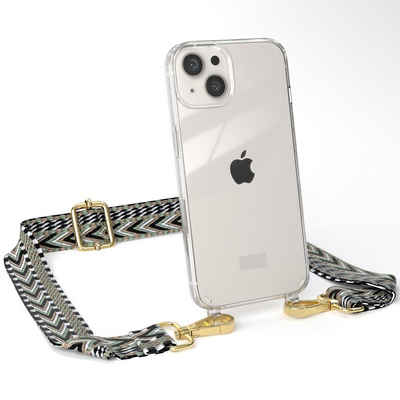 EAZY CASE Handykette Boho Umhängeband für Apple iPhone 13 6,1 Zoll, Kettenhülle abnehmbare Kordel Slim Cover plus Band Breit Mint Grün