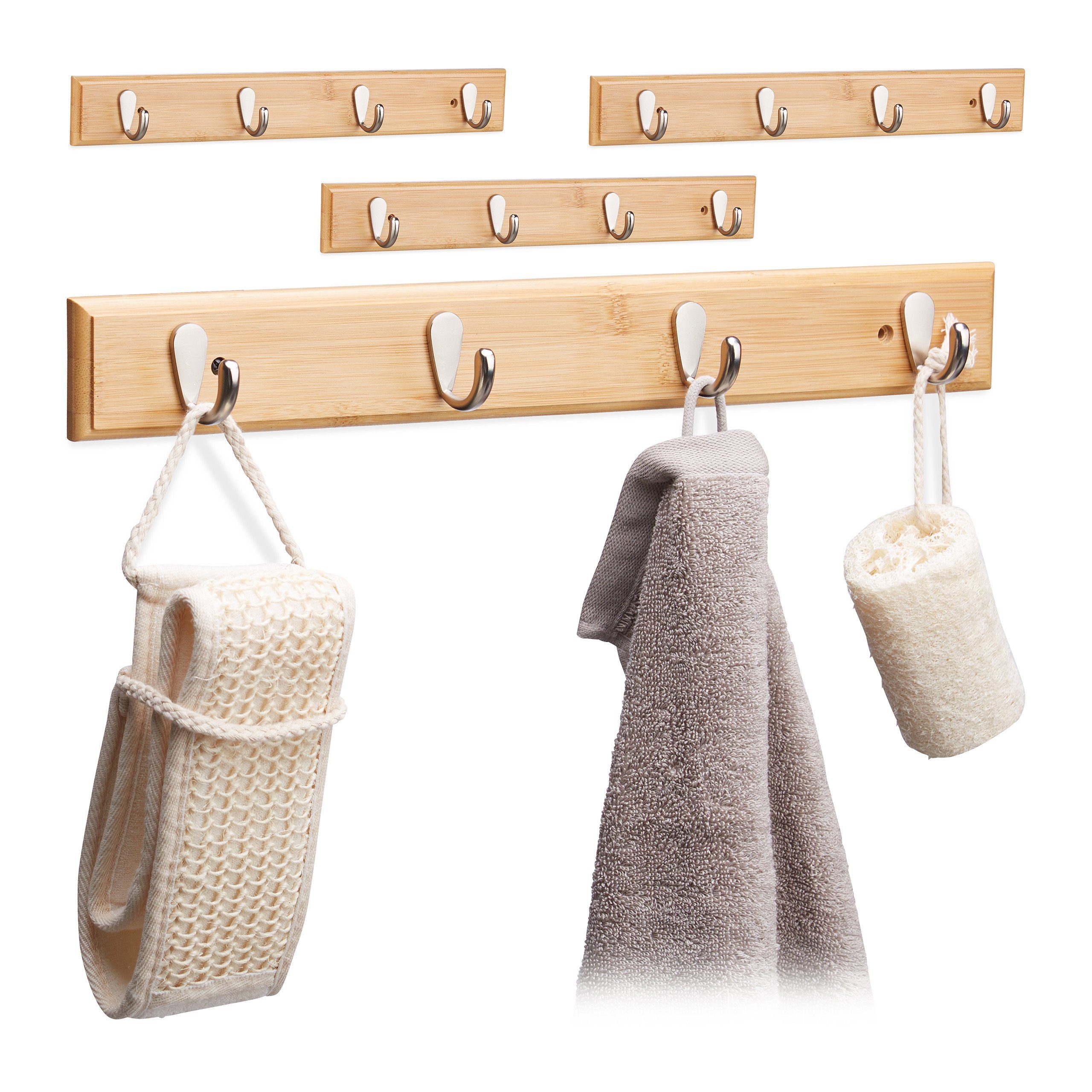 relaxdays Hakenleiste 4 x Hakenleiste Bambus günstig online kaufen