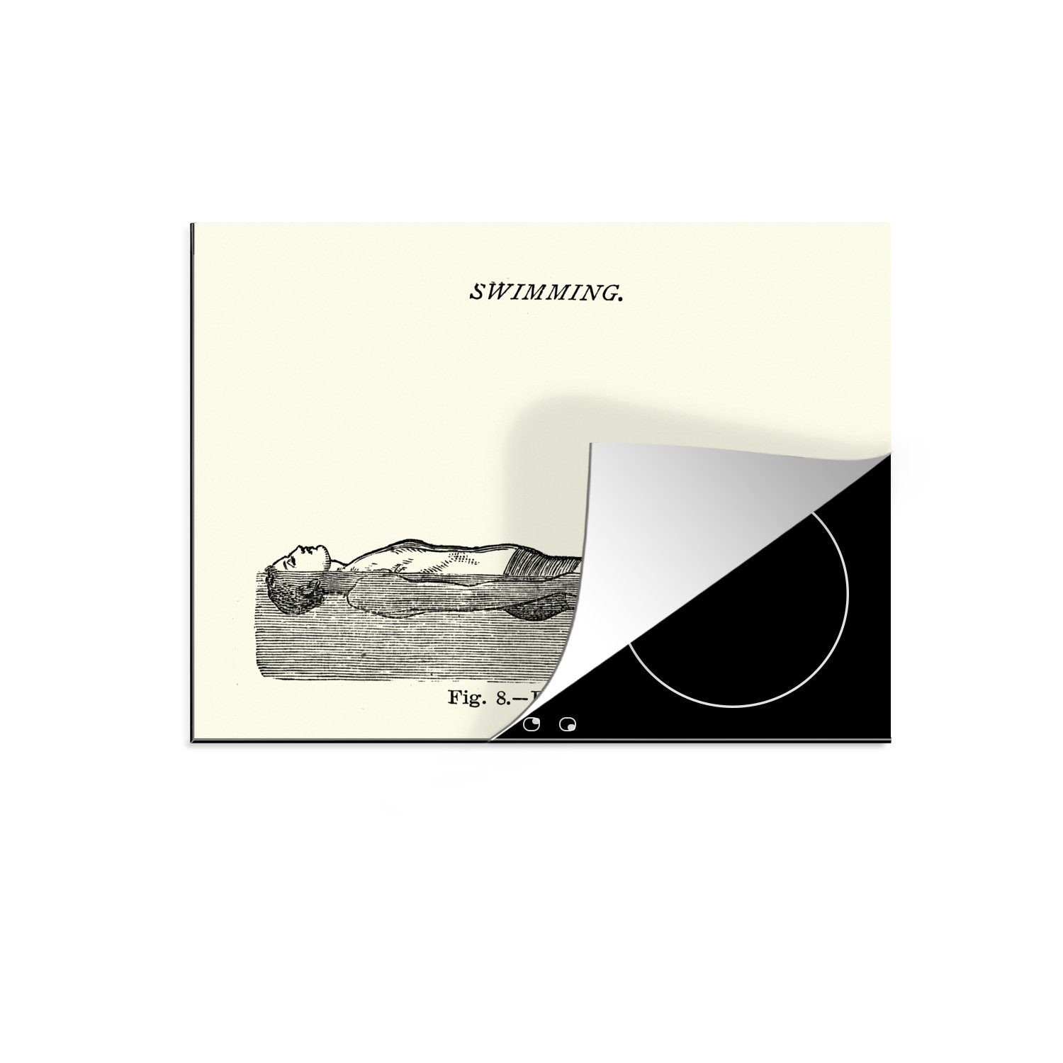 60x52 historische Vinyl, eines Eine cm, der Mannes, Ceranfeldabdeckung das Schwimmen Herdblende-/Abdeckplatte Arbeitsfläche MuchoWow Illustration Mobile tlg), (1 nutzbar, lernt,