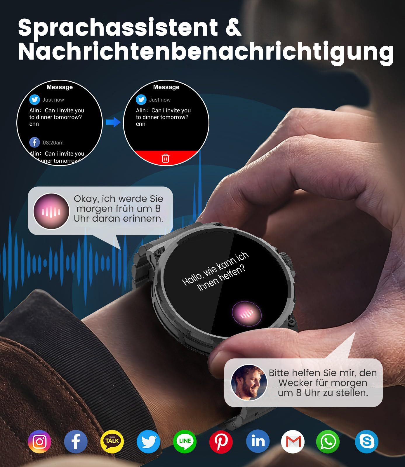 SWGOTA 1000mAh Smartwatch Herren Militärqualität mit Herzfrequenz/SpO2/Schlaf Smartwatch, 1.92''AMOLED-Display Sportuhr Herren mit Blutdruckmessung