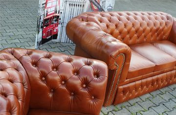JVmoebel Chesterfield-Sofa Sofagarnitur 100% Vollleder Chesterfield 3+1+1+Hocker Couch, 4 Teile