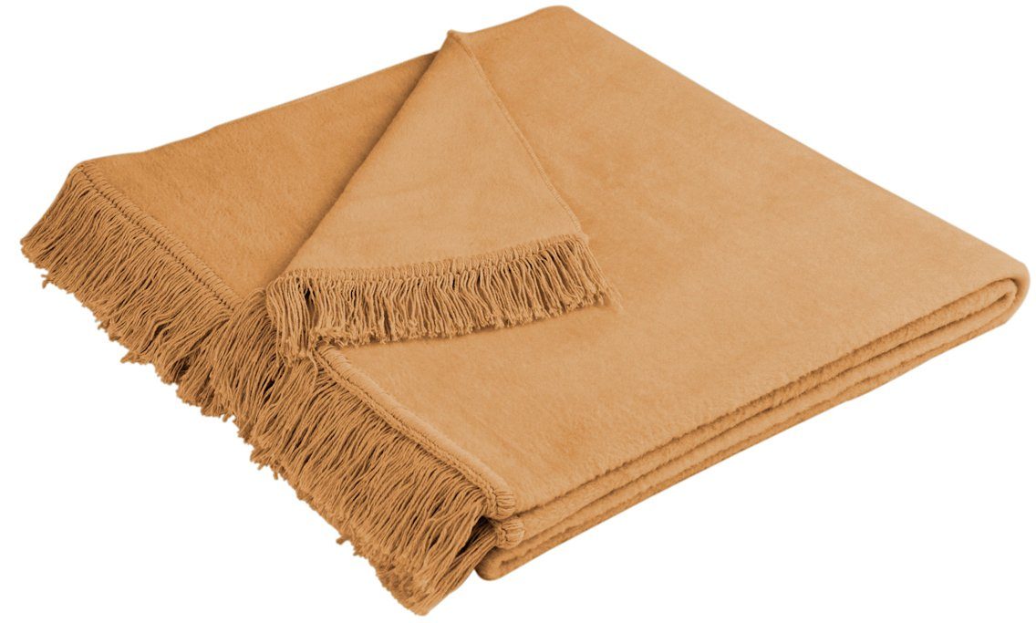 Sesselschoner Cotton Cover Biederlack, mit Fransen kamel