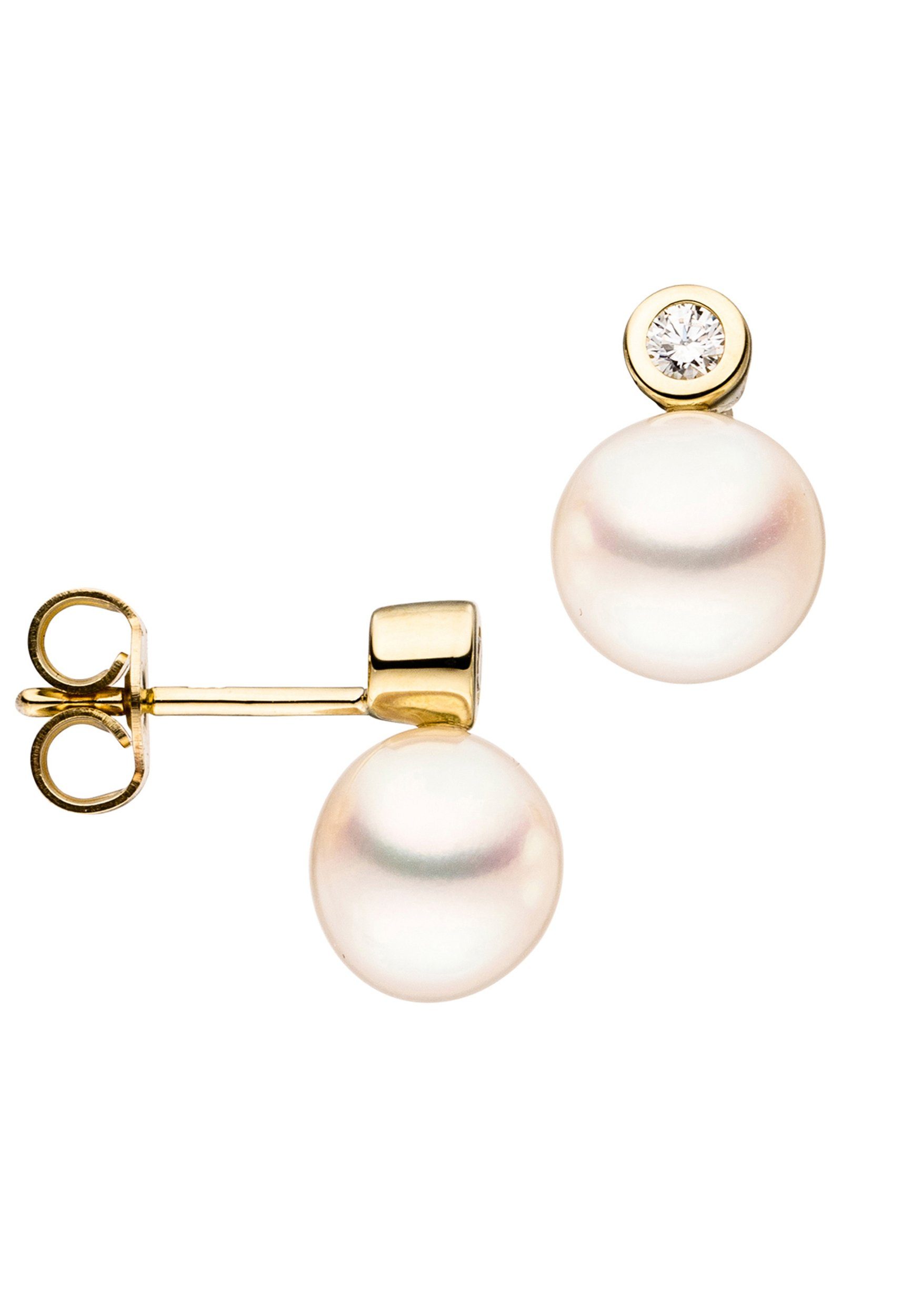 JOBO Perlenohrringe Ohrringe mit Perlen und Zirkonia, 333 Gold