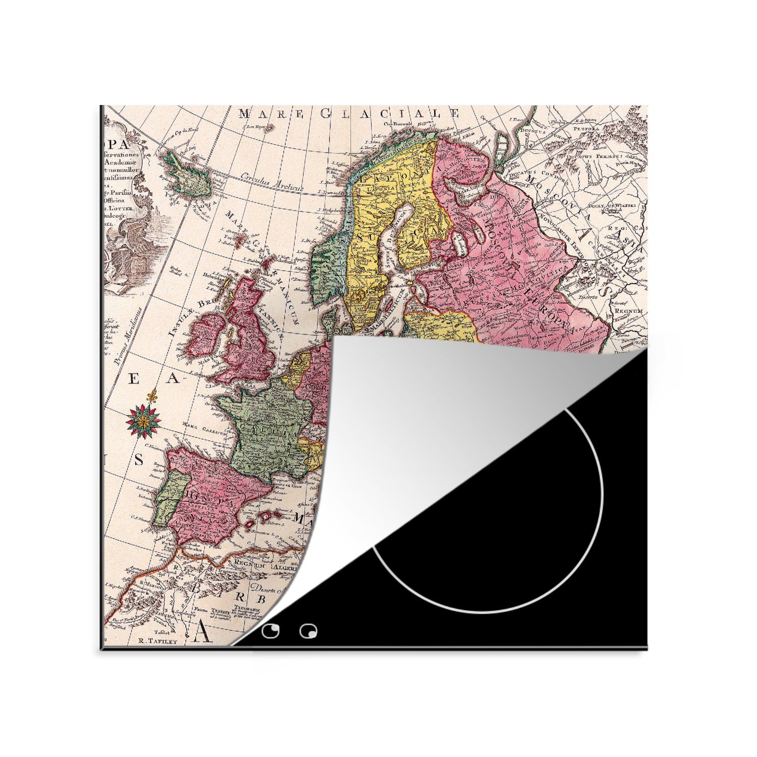 MuchoWow Herdblende-/Abdeckplatte Europa - Karte - Kontinent - Vintage, Vinyl, (1 tlg), 78x78 cm, Ceranfeldabdeckung, Arbeitsplatte für küche