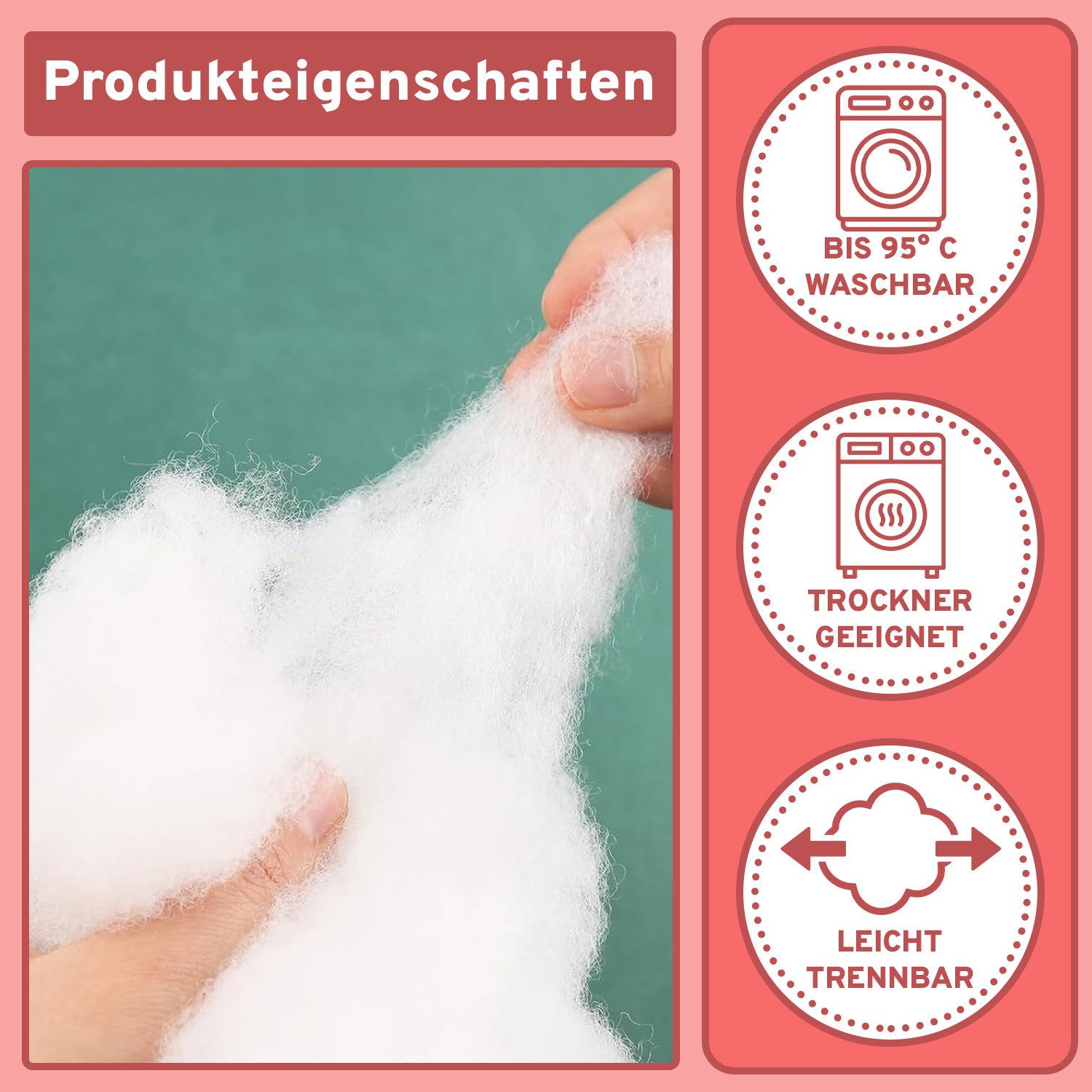 Eve Textile GmbH Kissenfüllung Füllwatte Weich Polyester Füllung Kissen Kuscheltiere DIY-Projekte, Perlenfüllwatte Formstabil Waschbar & Hypoallergen Trocknerge – Bild 3 von 5