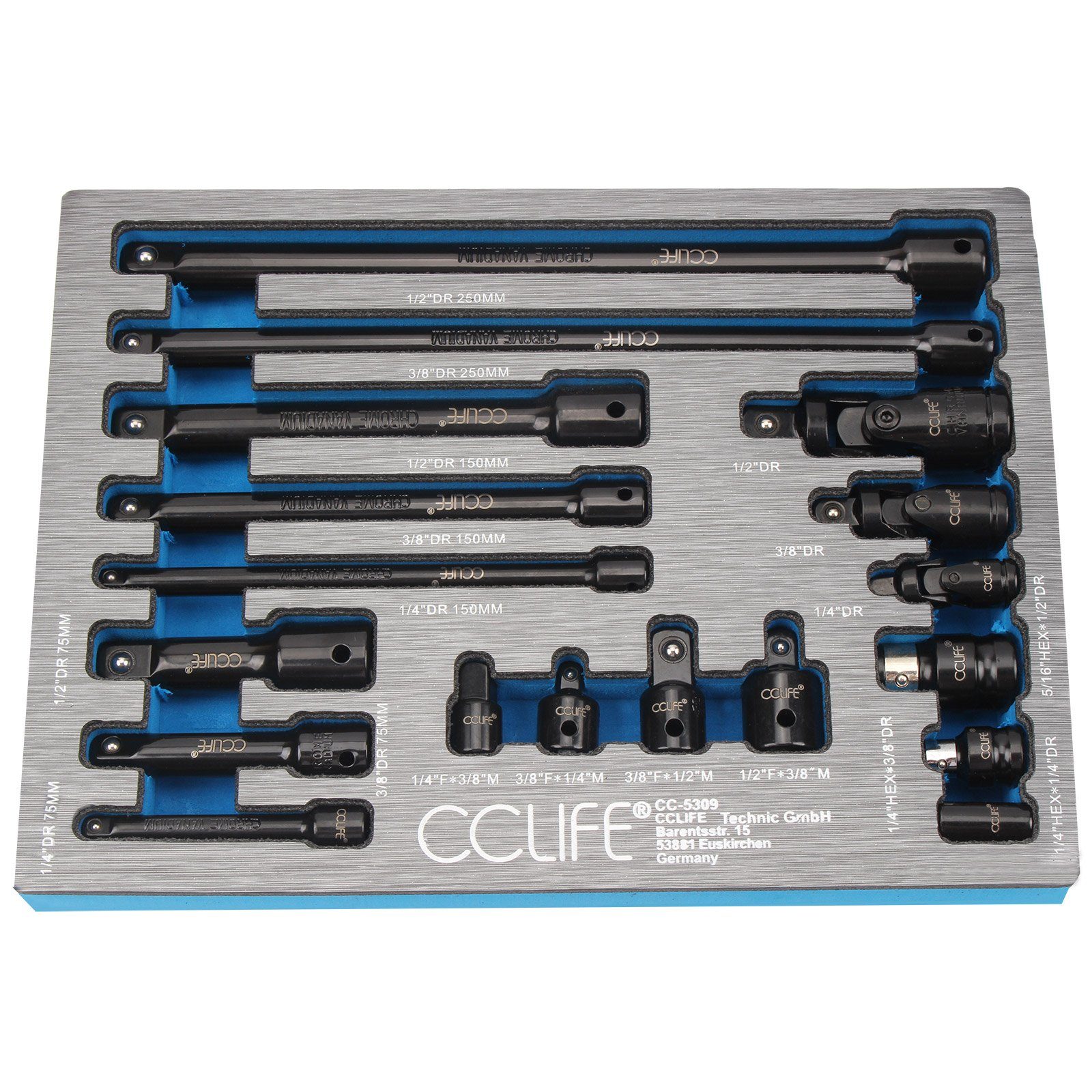 CCLIFE Steckschlüssel 1/4 1/2 3/8 Zoll Steckschlüssel Verlängerung  inkl.Adapter Kardangelenk