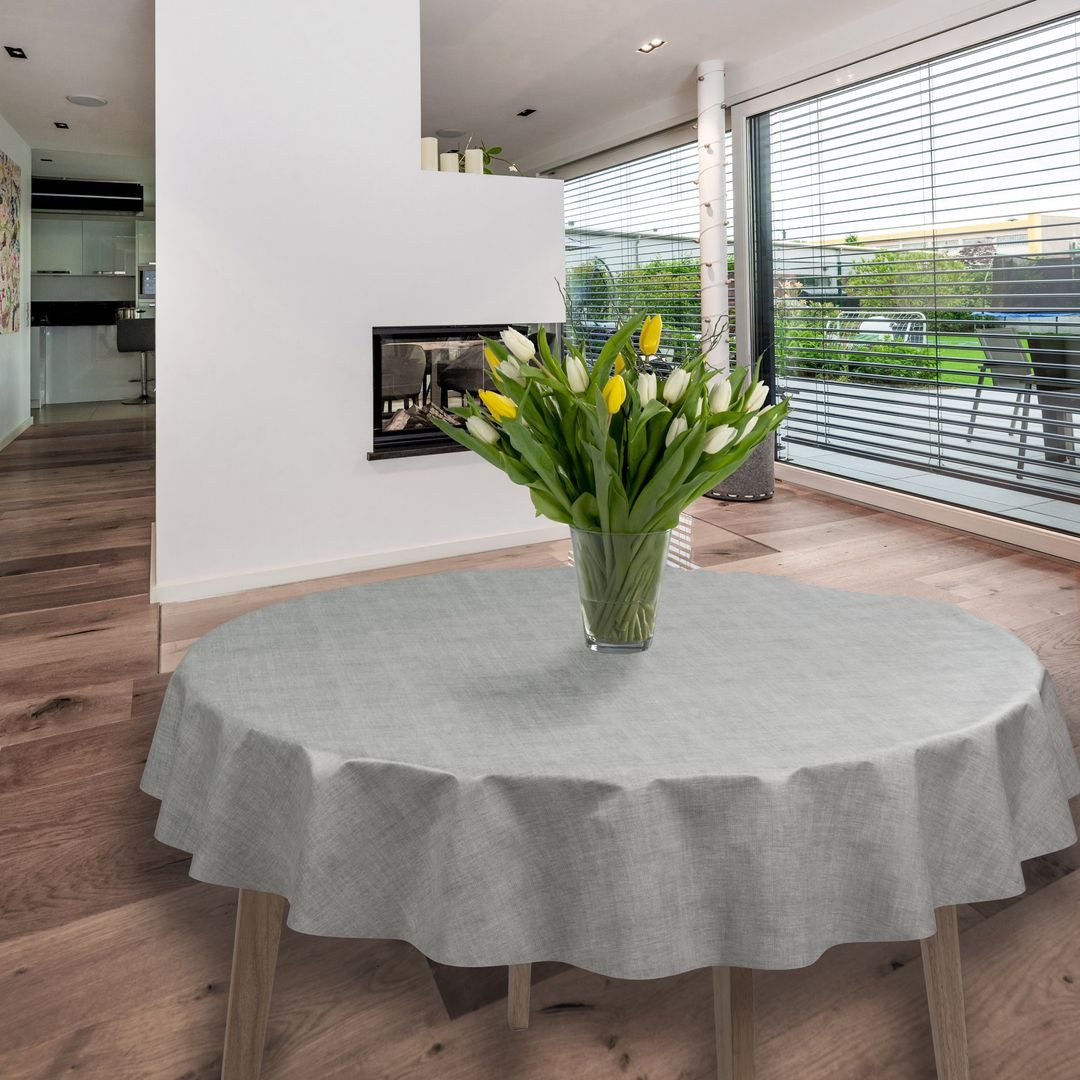 Tischdecke Wachstuch-Tischdecken Leinenoptik Grau Rund 140cm