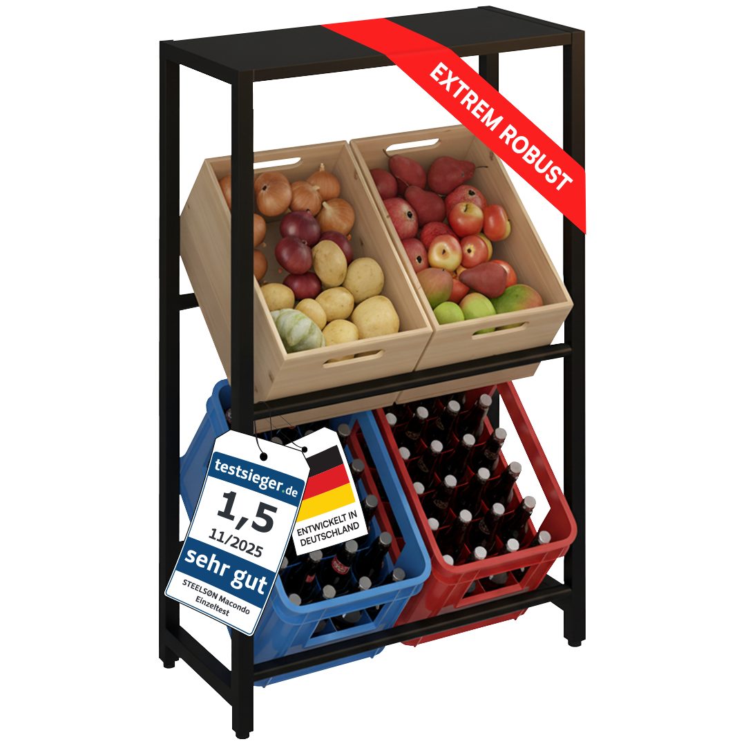 STEELSØN Flaschenregal Macondo mit Ablage, 4 Kisten, Getränkekistenregal aus Metall, auch verfügbar für 2 & 6 Kisten