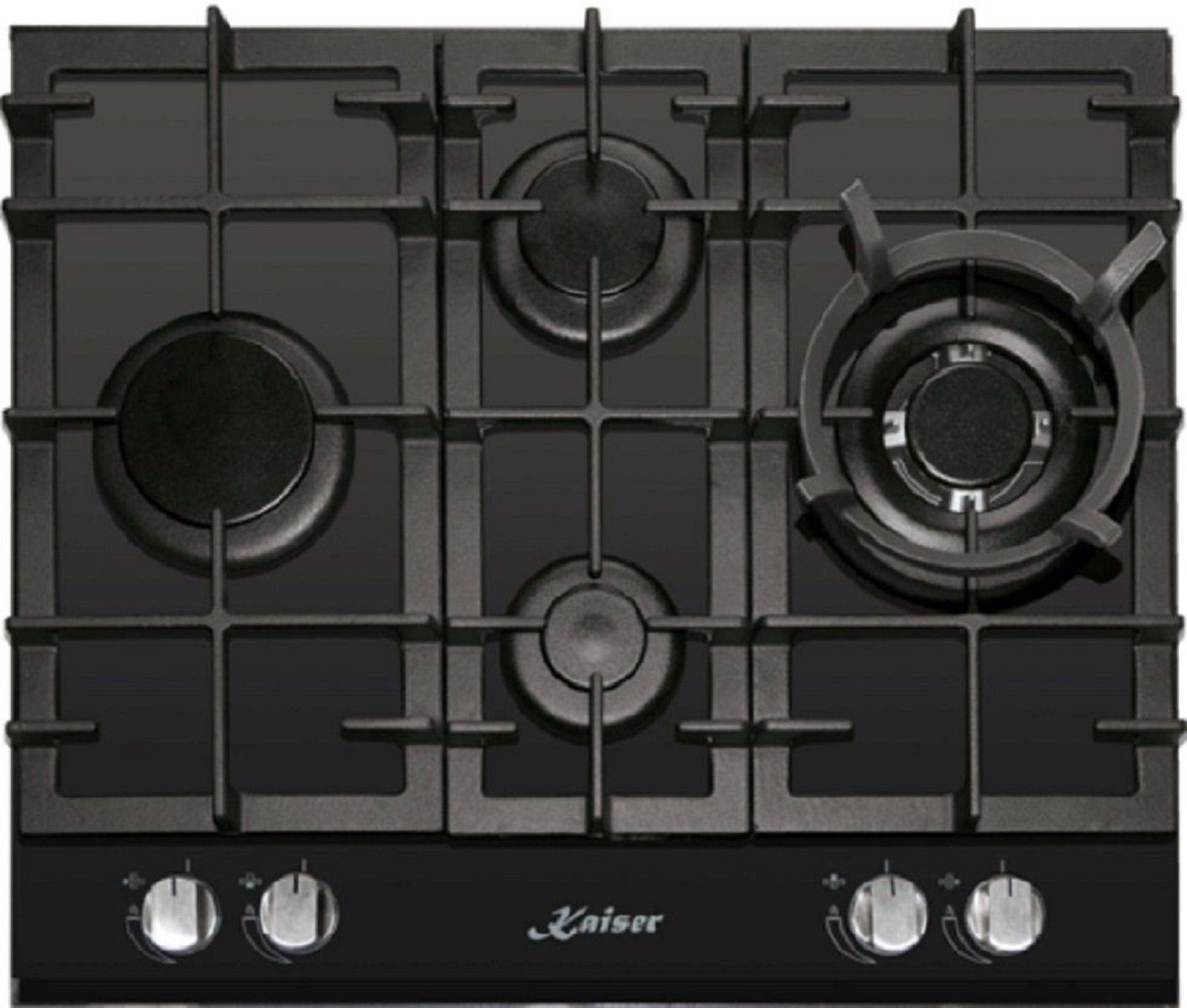 Kaiser Küchengeräte Gas-Kochfeld KCG 6394 Turbo, Gaskochfeld KCG 6394 60cm, Schwarz Glas, Einbau Herd, 3,8kW WOK
