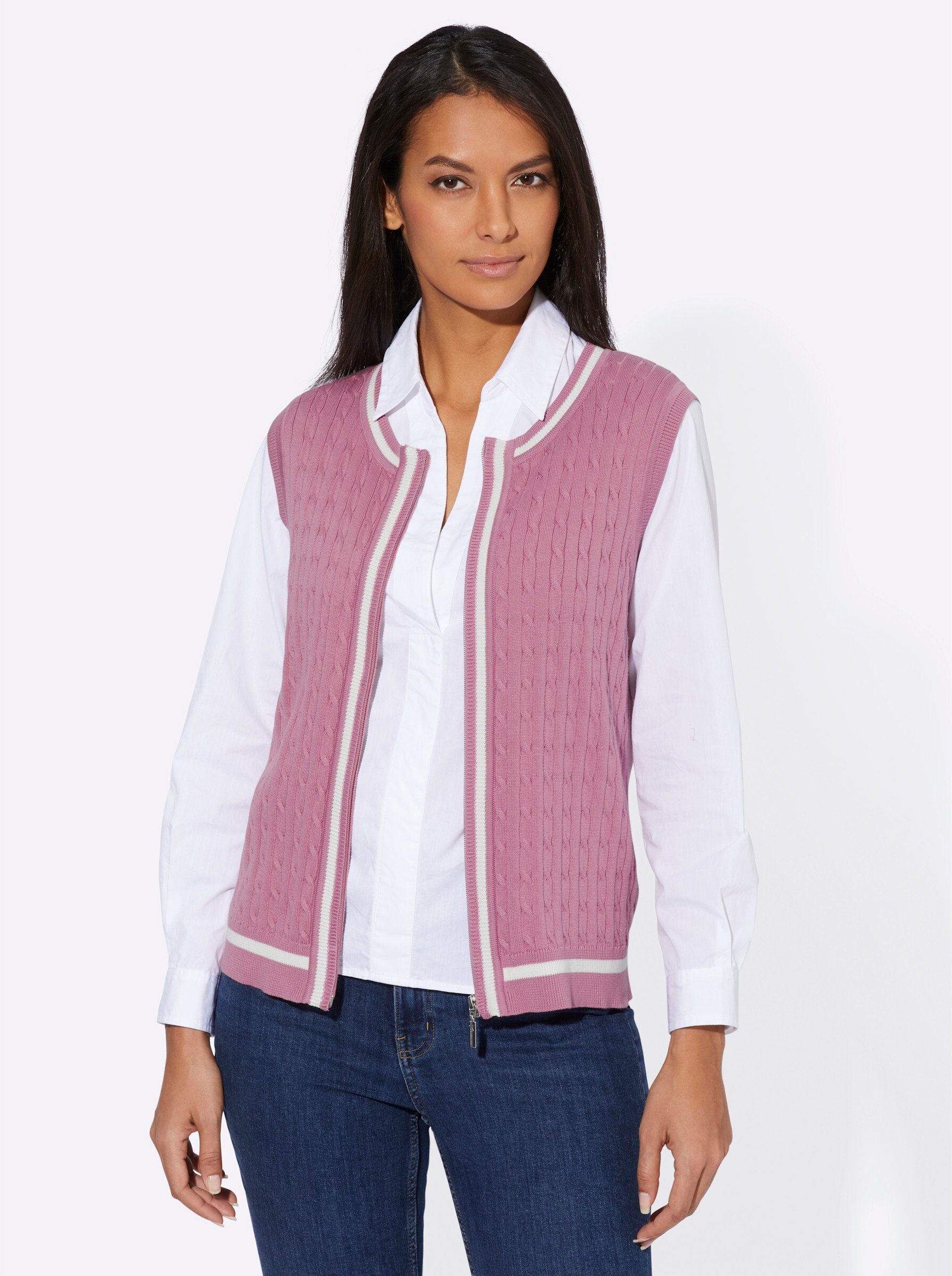Witt Strickpullover Strickweste Ärmellos Jersey, Zopfmuster günstig online kaufen