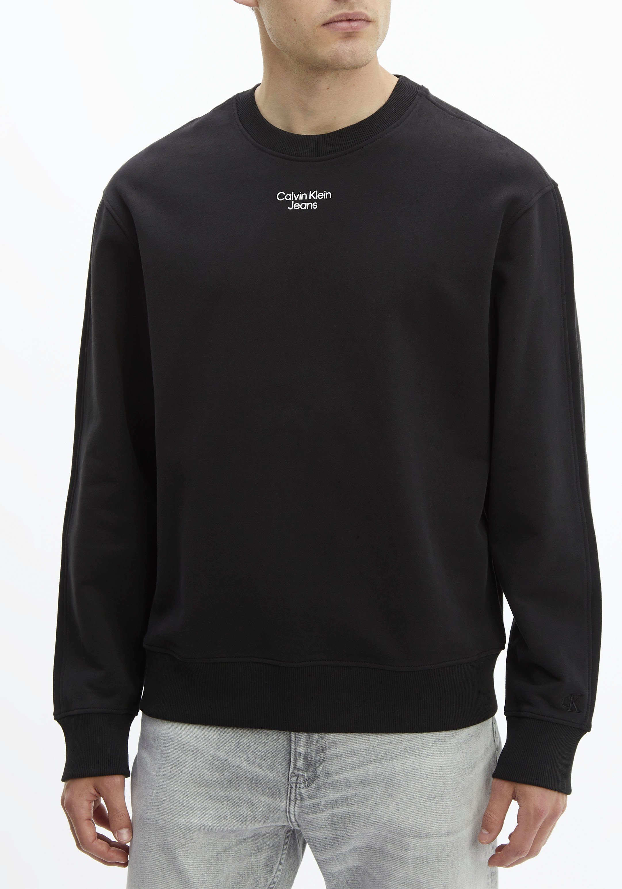 STACKED Ck Sweatshirt Calvin NECK Klein Black LOGO Jeans CREW