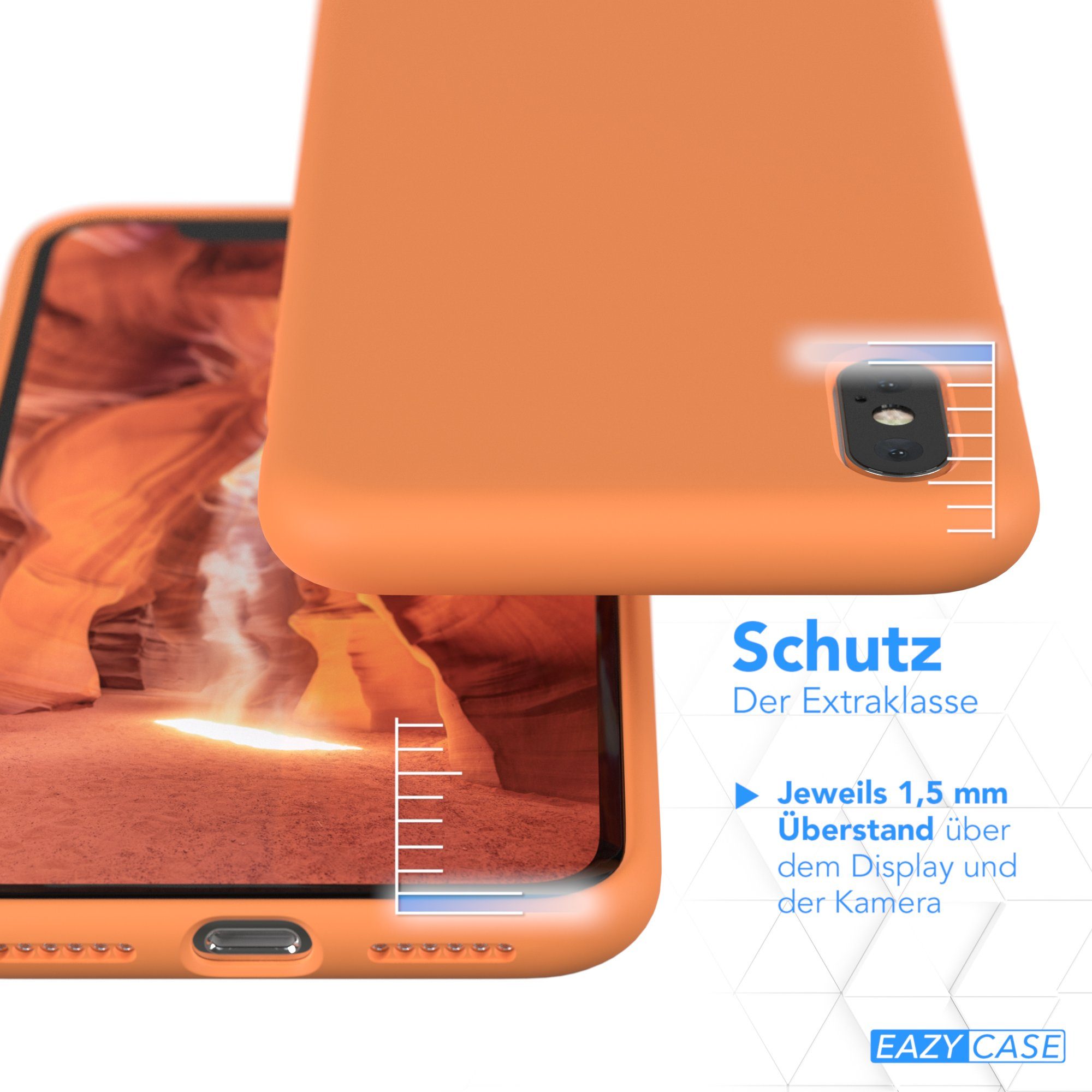 EAZY CASE Handyhülle Premium Silikon Case für Apple iPhone XS Max 6,5 Zoll, Case stoßfest Smart Slimcover mit Displayschutz Back Cover Etui Orange