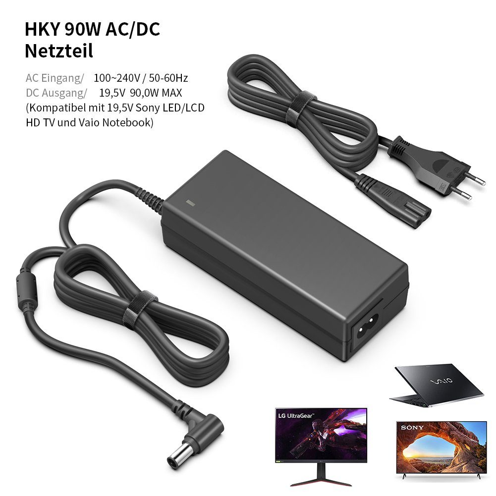 HKY 90W 19,5V Netzteil für Sony Vaio VGP-AC19V10 VGP-AC19V11 VGP-AC19V20 Notebook-Netzteil (Sony KDL55W650D KDL48W600B KDL-32W700B Smart LED LCD HDTV Screen)