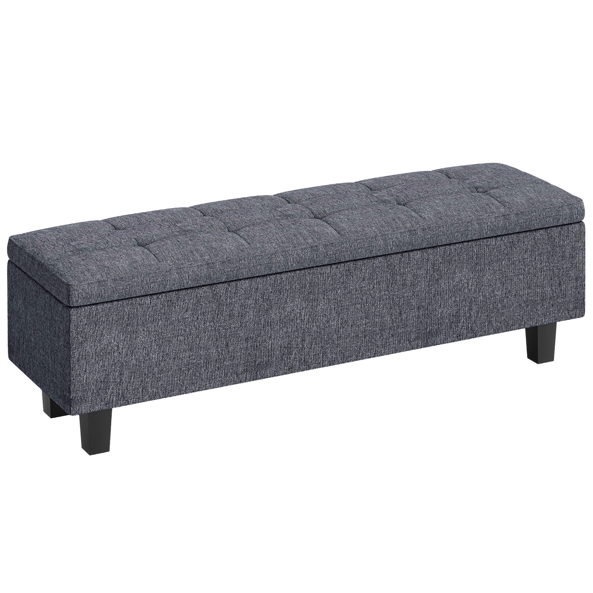 HOMCOM Polsterbank Sitzbank mit Stauraum, Leinenoptik, Holzbeine (Bettbank, 1-St., Truhebank), für Flur, Schlafzimmer, Wohnzimmer, 138 x 40 x 45 cm, Dunkelgrau