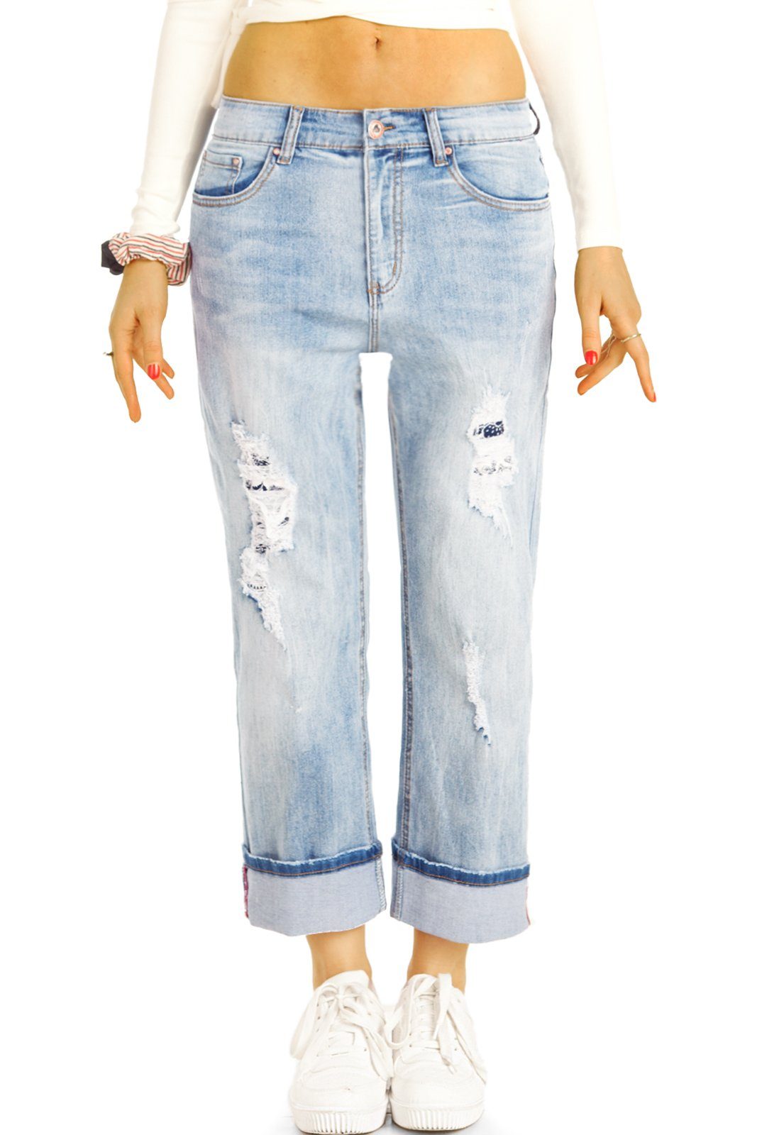 j33L-2 styled 7/8 Mom Medium Jeans Damen mit Destroyed be - 5-Pocket-Style - Stretch-Anteil, 7/8-Jeans waist Boyfriend