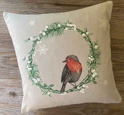 Kissenbezüge Kissen-Bezug 30x30 cm Landhaus-Stil Winter Vogel Baumwolle, matches21 HOME & HOBBY (1 Stück), Wohnzimmer Kissen-Hülle als Deko-Kissen Zier-Kissen Sofa-Kissen