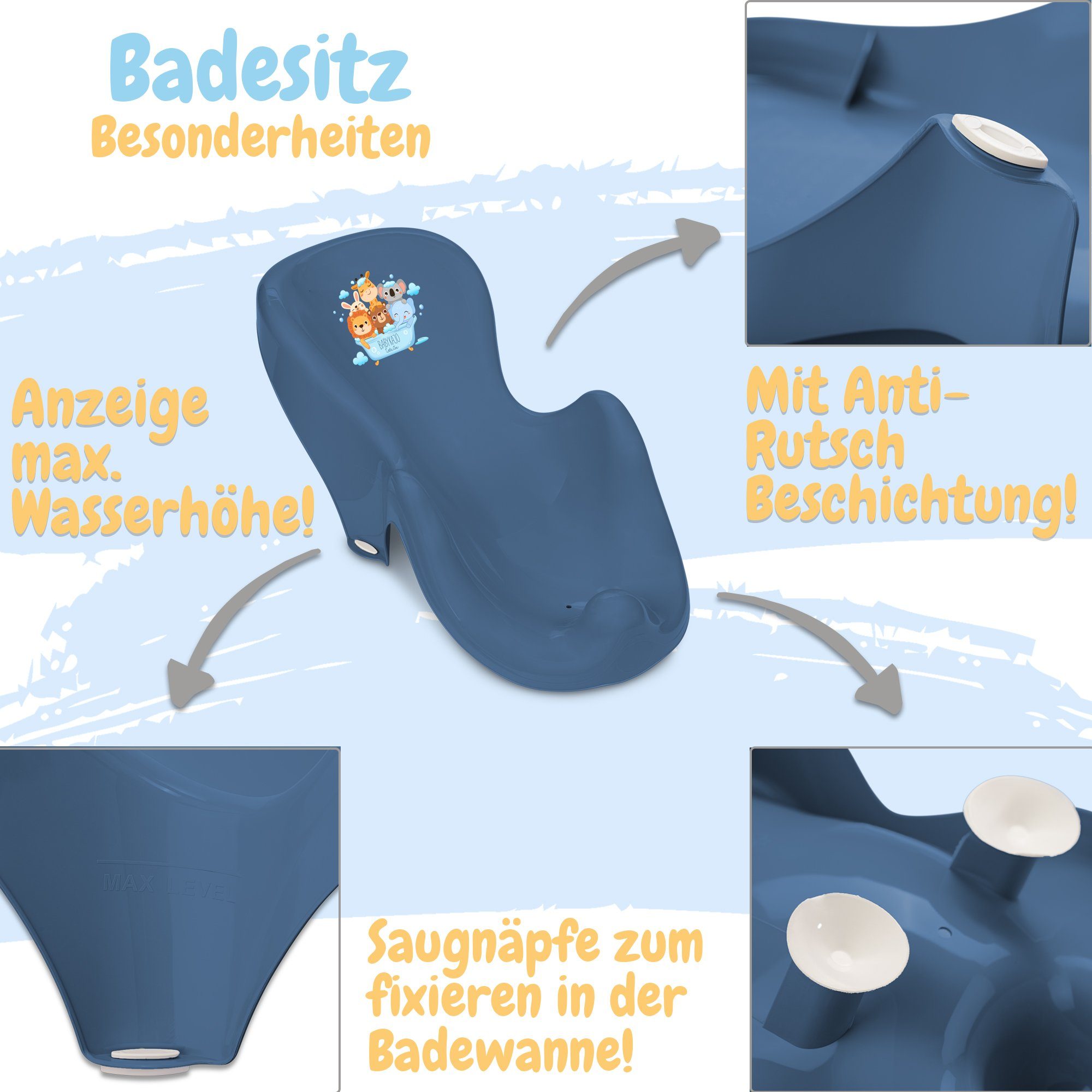Babykajo Babybadewanne, (Set, 4-tlg), Baby Wanne mit Ständer, Wannensitz, Schlau - TÜV Rheinland geprüft