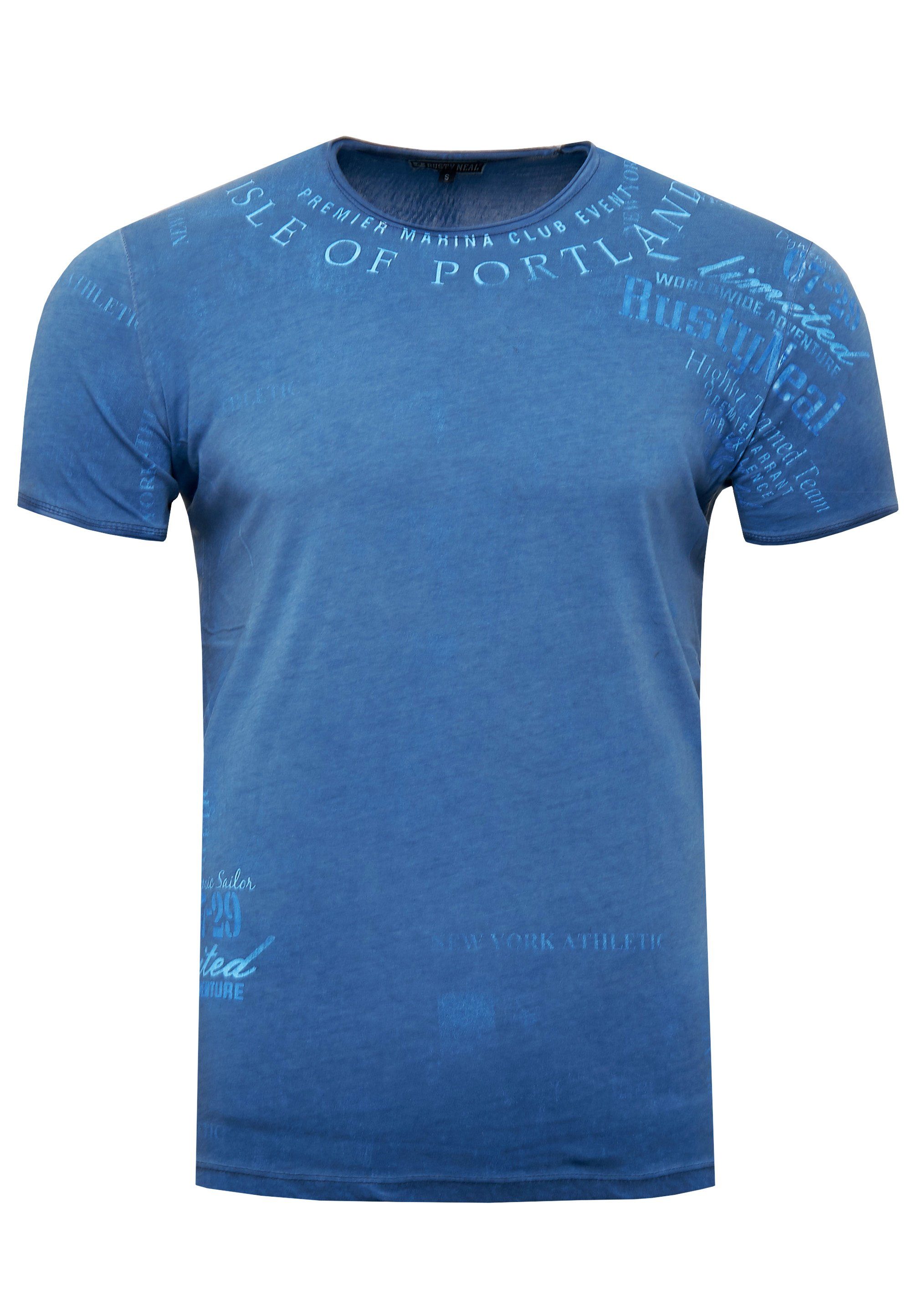 mit modernem Print Neal T-Shirt Rusty blau