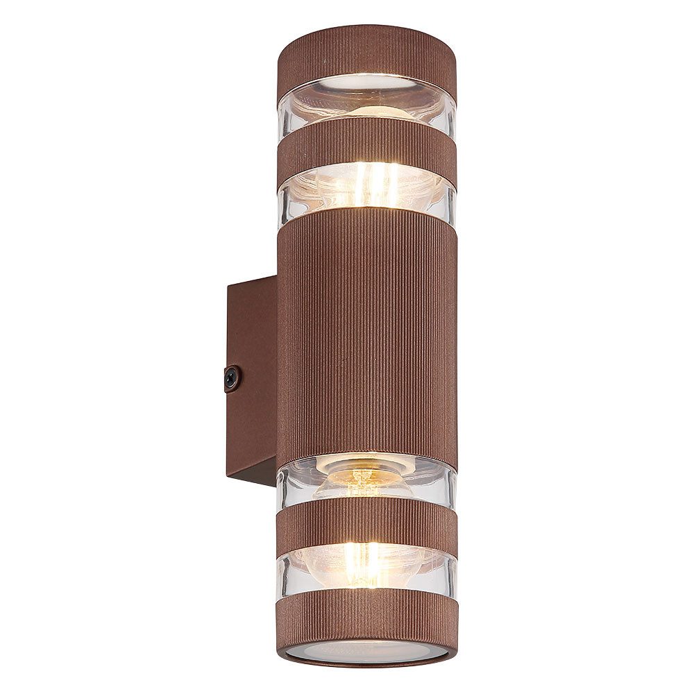 GLOBO LIGHTING LED Wandleuchte, Leuchtmittel inklusive, Warmweiß, Wandlampe Wandleuchte Flurlampe Up Down Wandfluter braun LED H 22 cm