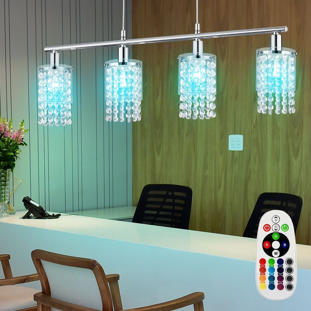 etc-shop LED Deckenleuchte, Leuchtmittel inklusive, Warmweiß, Farbwechsel, Chrom Hänge Decken Lampe FERNBEDIENUNG Kristall Glas Leuchte
