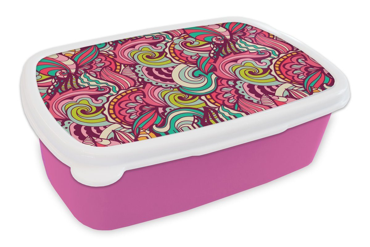 Kunststoff, - Kinder, Blumen Snackbox, Design, Brotdose (2-tlg), Lunchbox - MuchoWow Kunststoff rosa Regenbogen Blätter Brotbox für - Mädchen, Erwachsene,