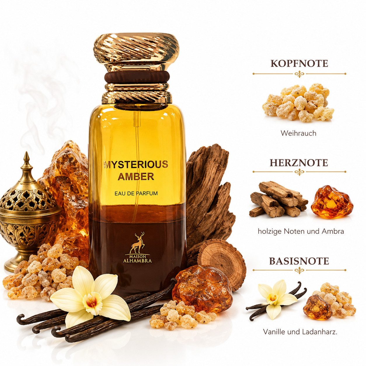 Maison Alhambra Duft-Set Mysterious Amber Eau de Parfum 80ml + Parfümzerstäuber (leer) Set