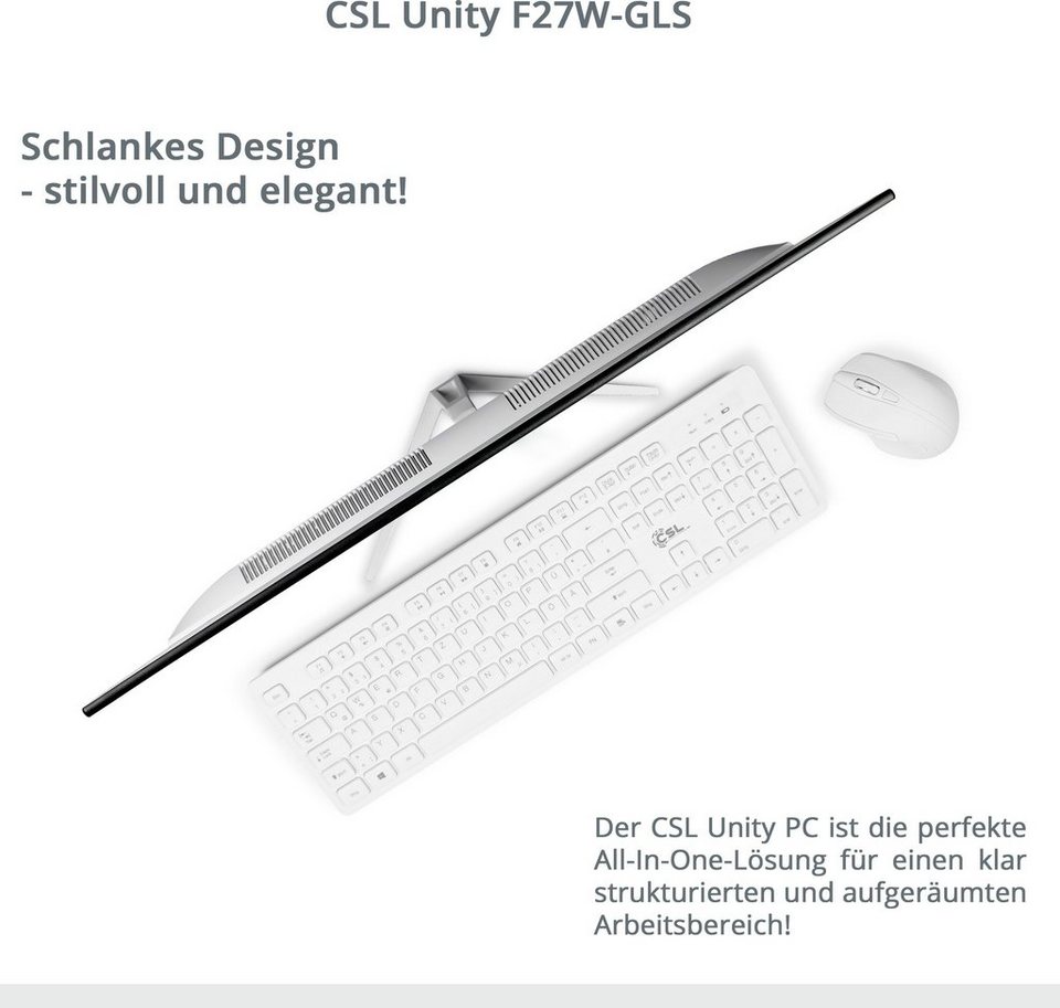 CSL Unity F27-GLS mit Windows 10 Home All-in-One PC (27 Zoll, Intel® Celeron  Celeron® N4120, UHD Graphics 600, 16 GB RAM, 128 GB SSD)