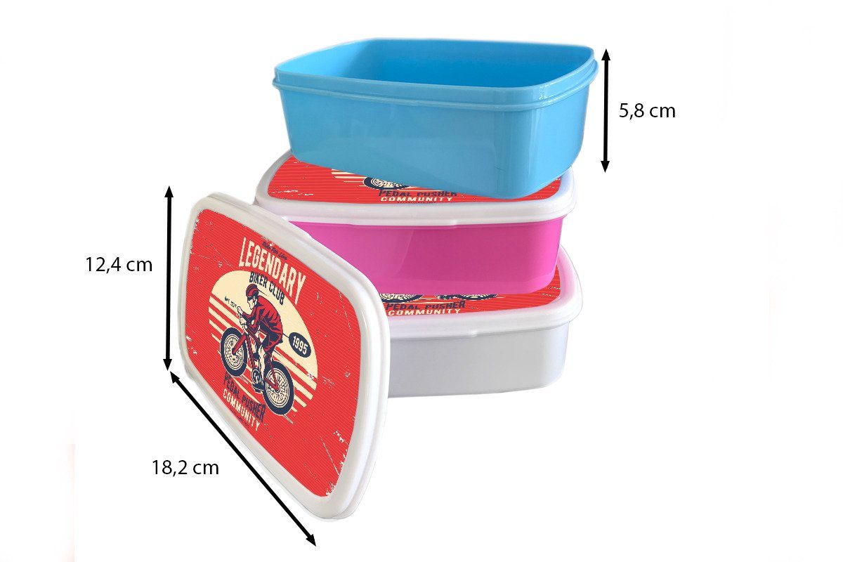 Brotdose, für Fahrrad Kinder weiß Retro, - - für Brotbox (2-tlg), Mädchen Lunchbox MuchoWow Radfahrer Erwachsene, und und Kunststoff, Jungs