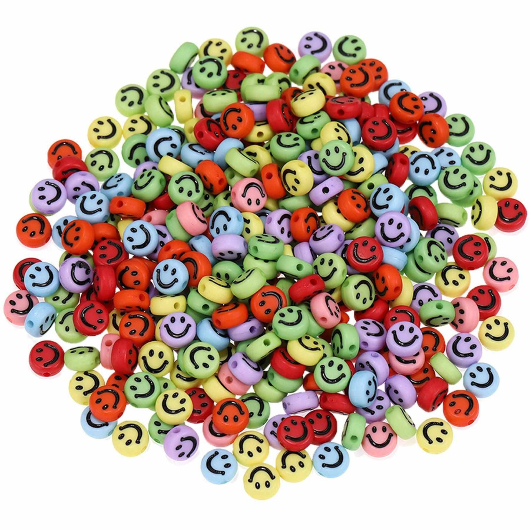 Kopper-24 Bastelperlen Bastelperlen rund 100 Stück, 7 x 4 mm rund, bunte Perlen mit Smiley