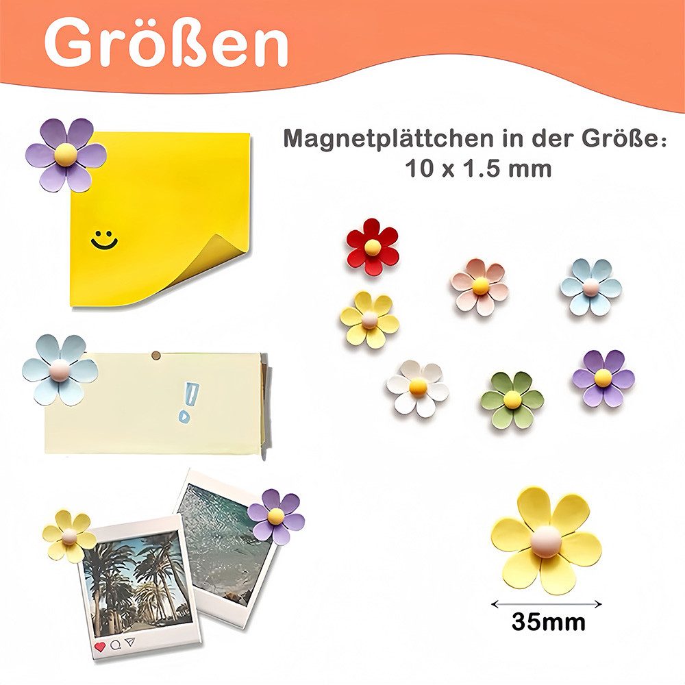 AFKSMILE Magnet 10 Stück Magnete Kühlschrank, 3D Blumen Harz Bunte Kühlschrankmagnet (10-St), Groß 10 Farben Dekoration Magnete für Kühlschrank Anschlagbrett Büro
