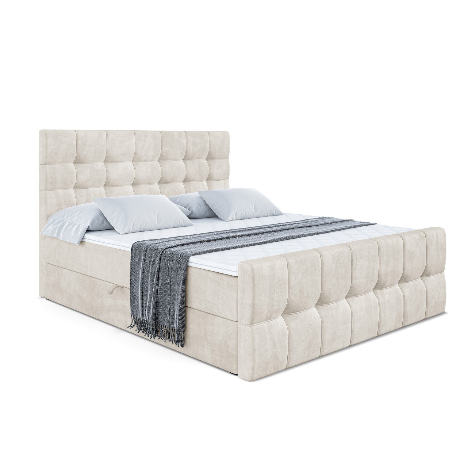 ALTDECOR Boxbett BERO-Z (mit Matratze Lattenrost Topper Polsterbett mit Bettkasten Doppelbett), H4 Multipocket / H3 Bonellfederung, Springboxbett Boxspringbett